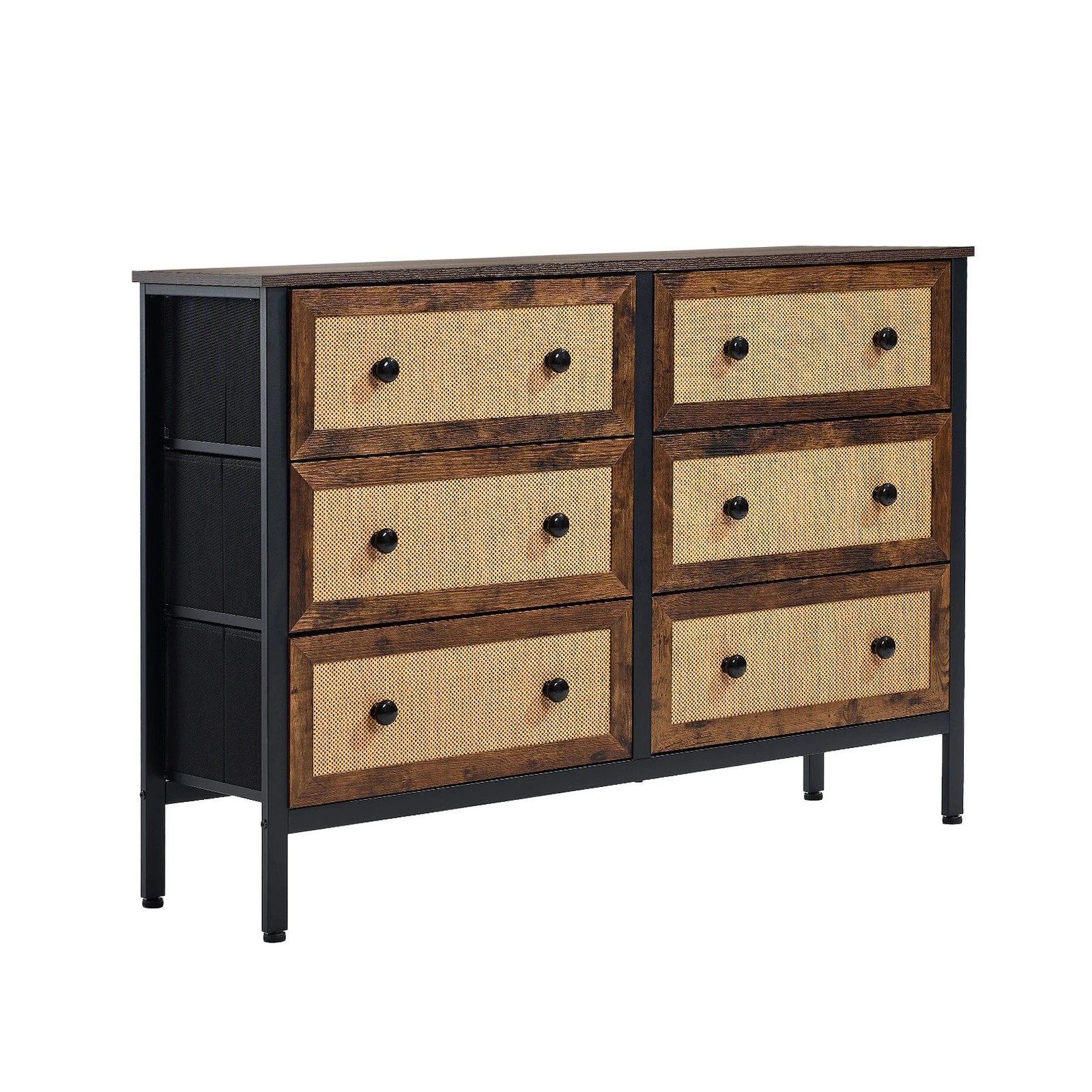 1 Oikiture 6 Chest of Drawers Storage Cabinet Rattan Fabric Dresser Tallboy - Multi, 1 of 6