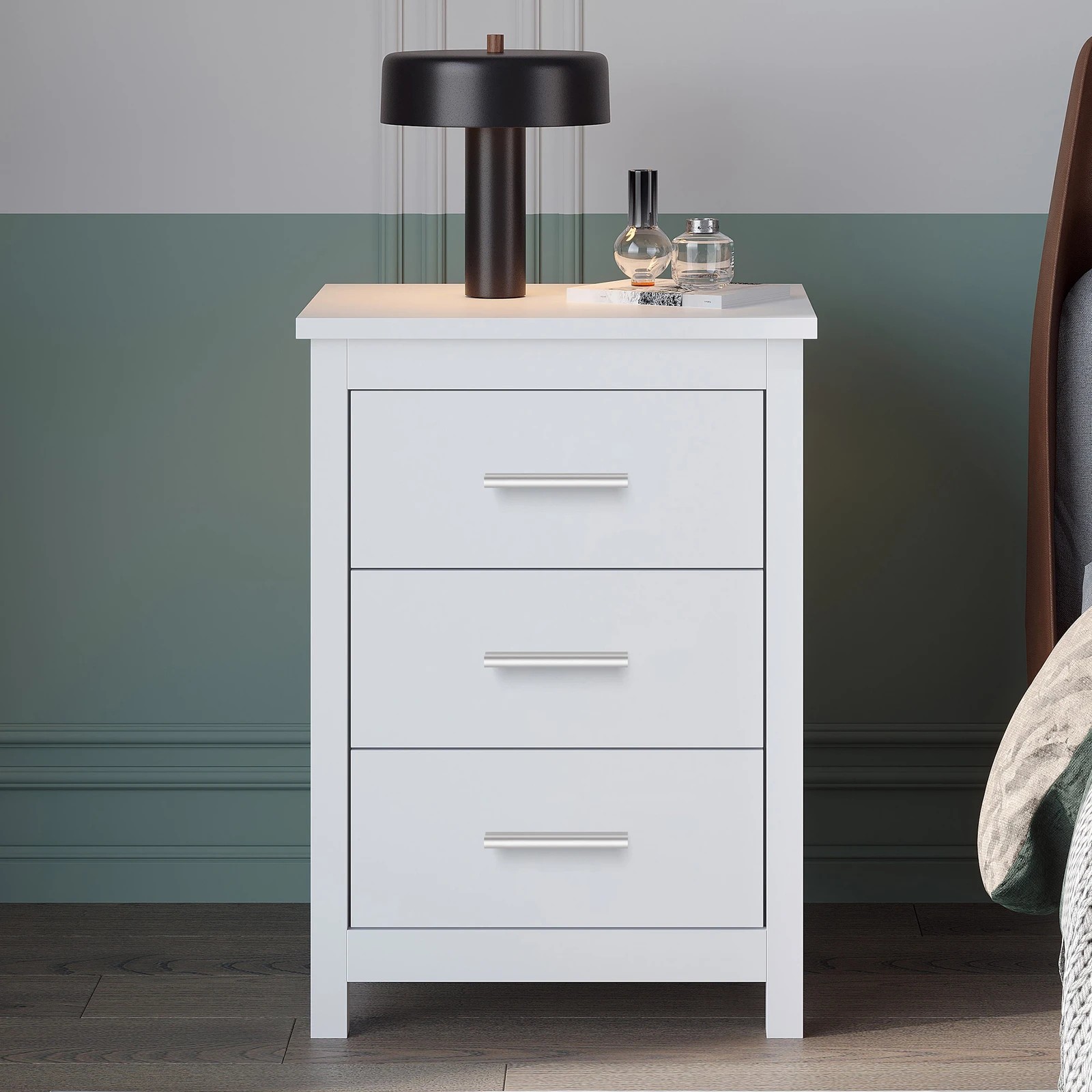 4 Alfordson Bedside Table Hamo Nightstand Storage Side End 3 Drawers - White, 4 of 10