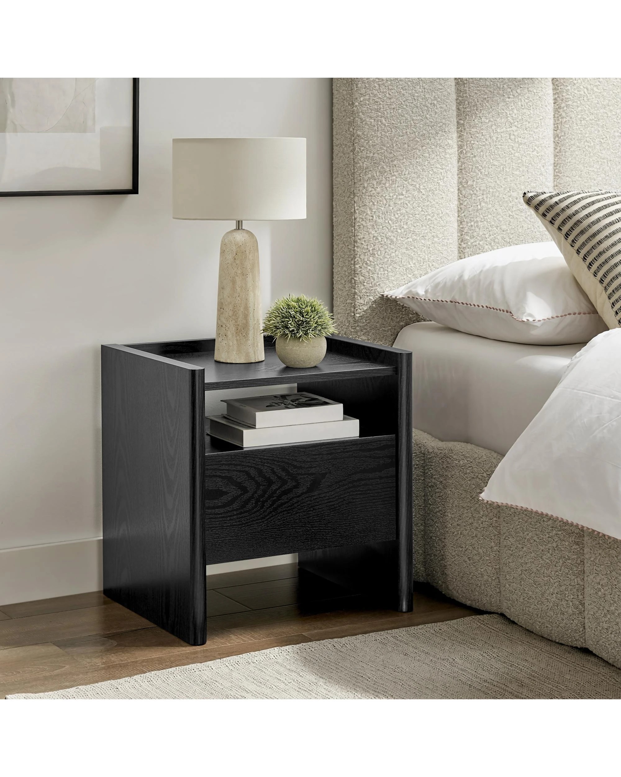 2 Kodu Bedside Unit Nightstand Side Table 1 Drawer - Black, 2 of 9