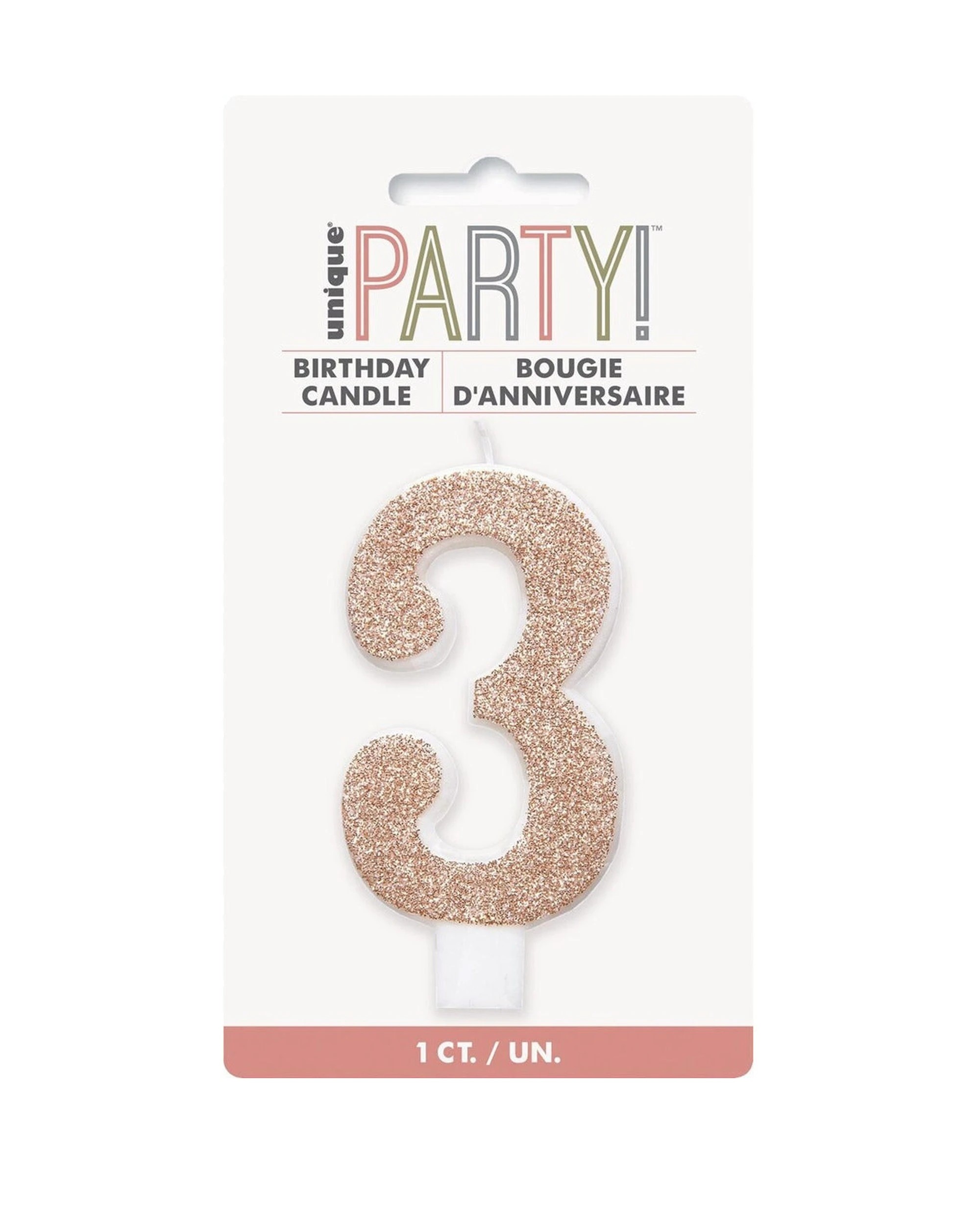 1 Meteor Party Numeral Candle 3 Birthday Cake Decoration Rose - Gold, 1 of 1