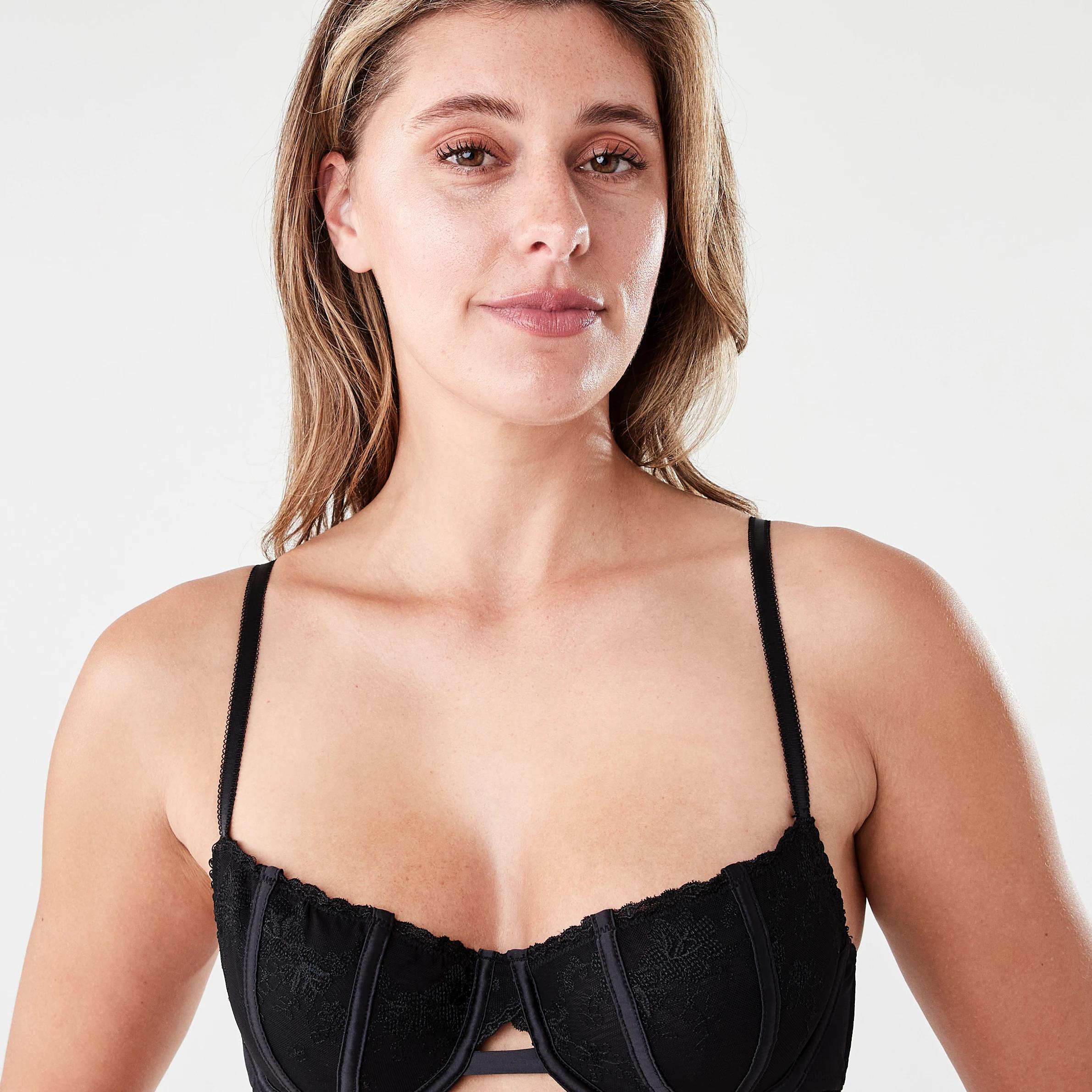 4 Co-ordinated Embroidered Satin Mesh Soft Cup Bra BLACK, 4 of 6