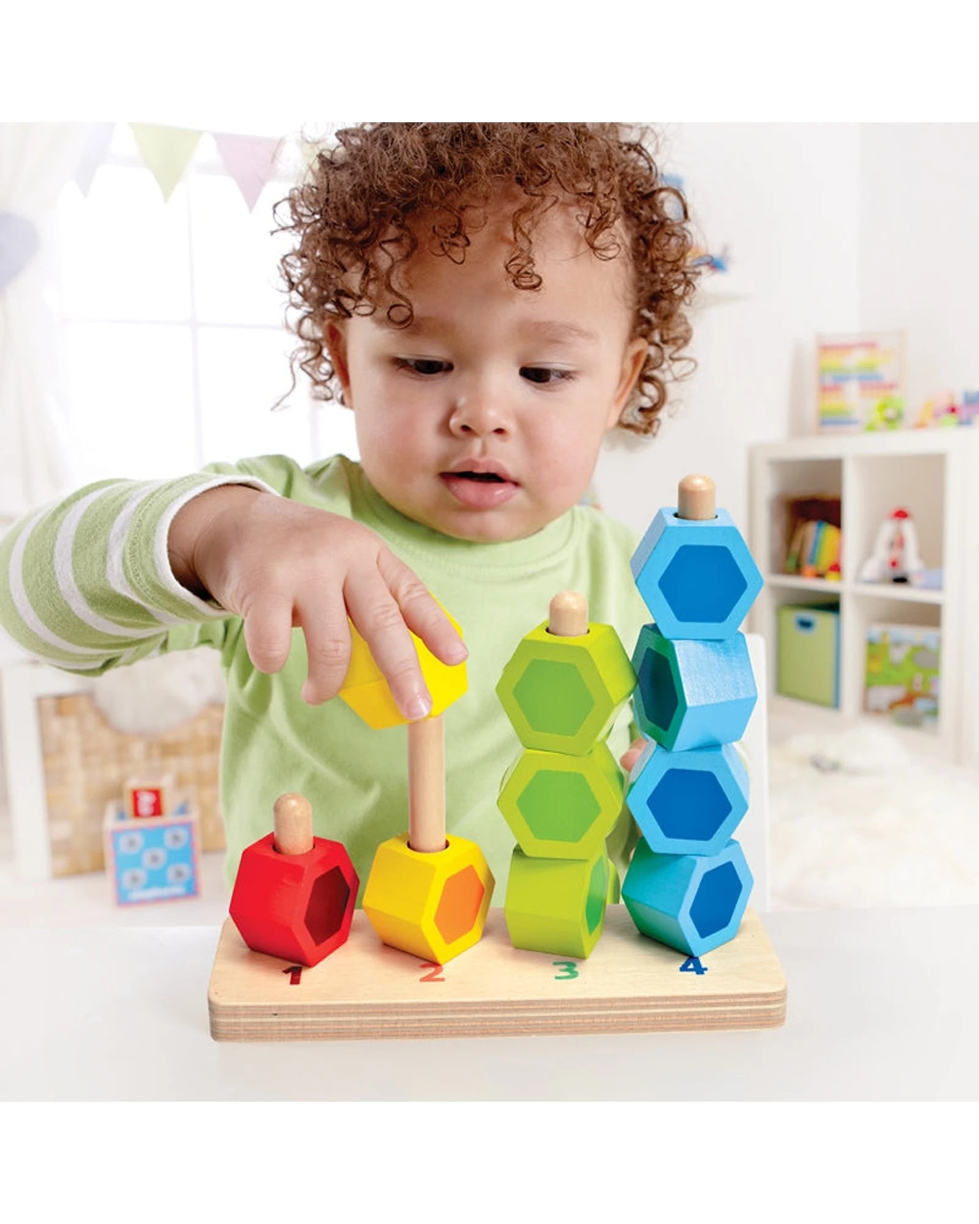 3 Hape Counting Stacker Colourful Wooden Blocks Toy 18x6x17.1cm Kids - Multi, 3 of 3
