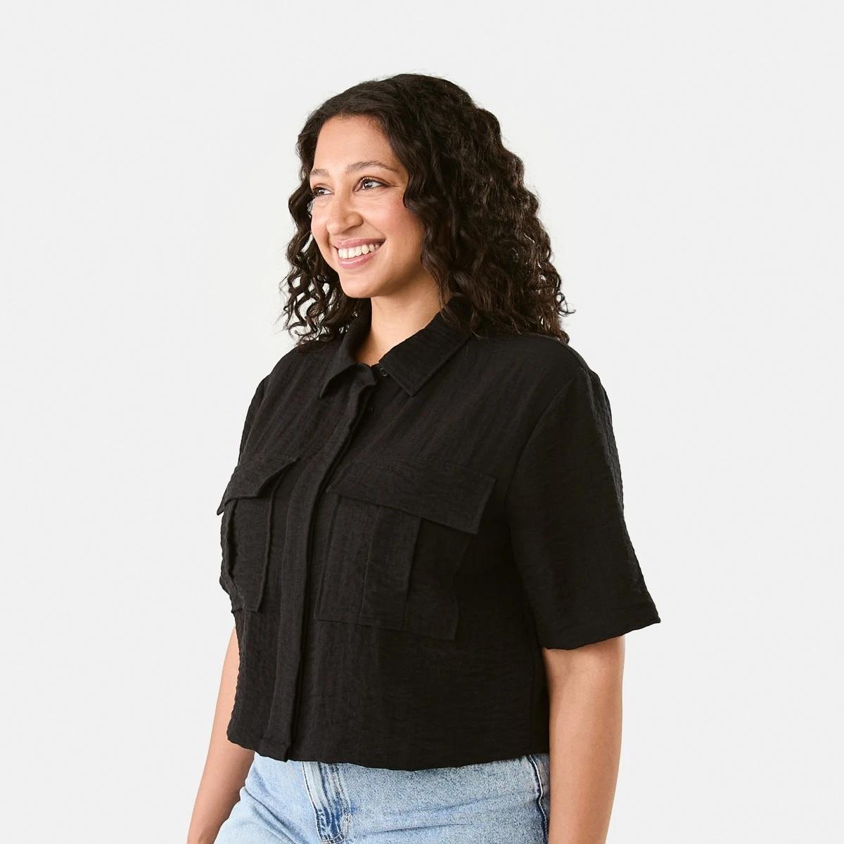 2 Short Sleeve Double Pocket Utility Shirt Black, 2 of 6