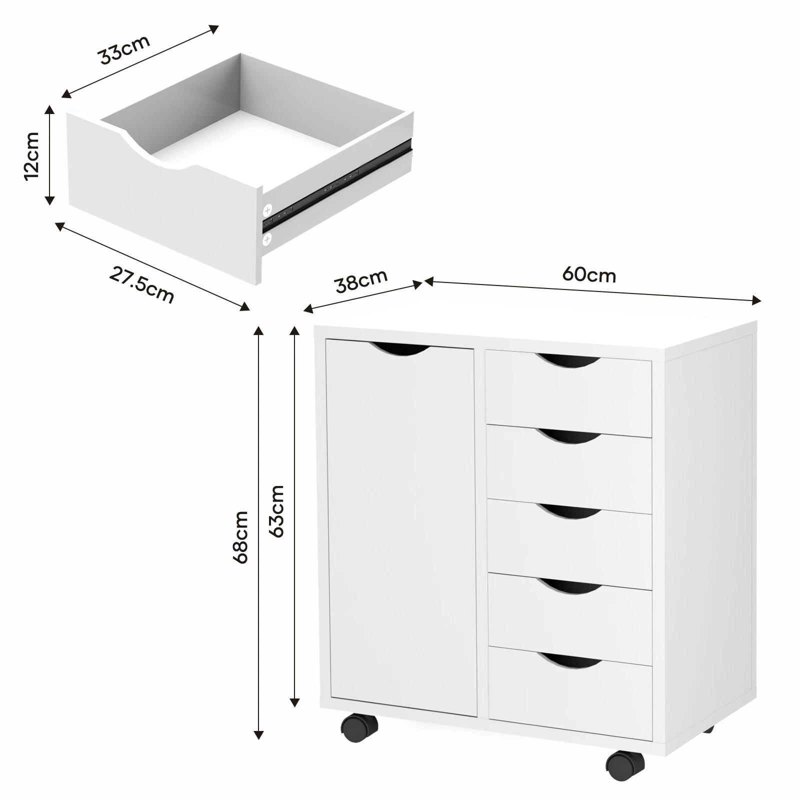2 Ausway 5 Drawer File Cabinet Mobile Desk Filing Document Organiser, 2 of 7