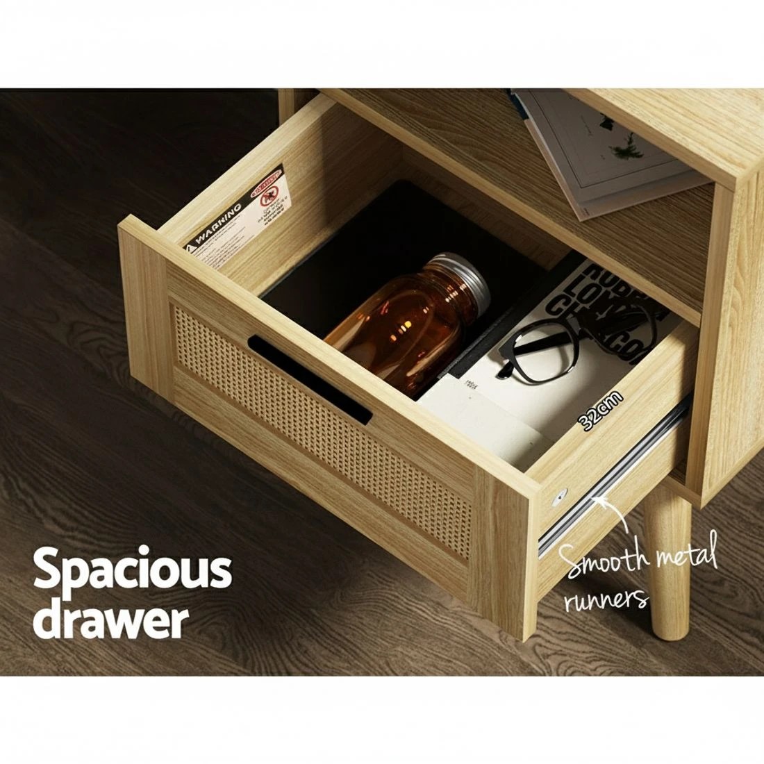 5 Artiss Rattan Bedside Table 1 Drawer with Shelf - Natural, 5 of 6