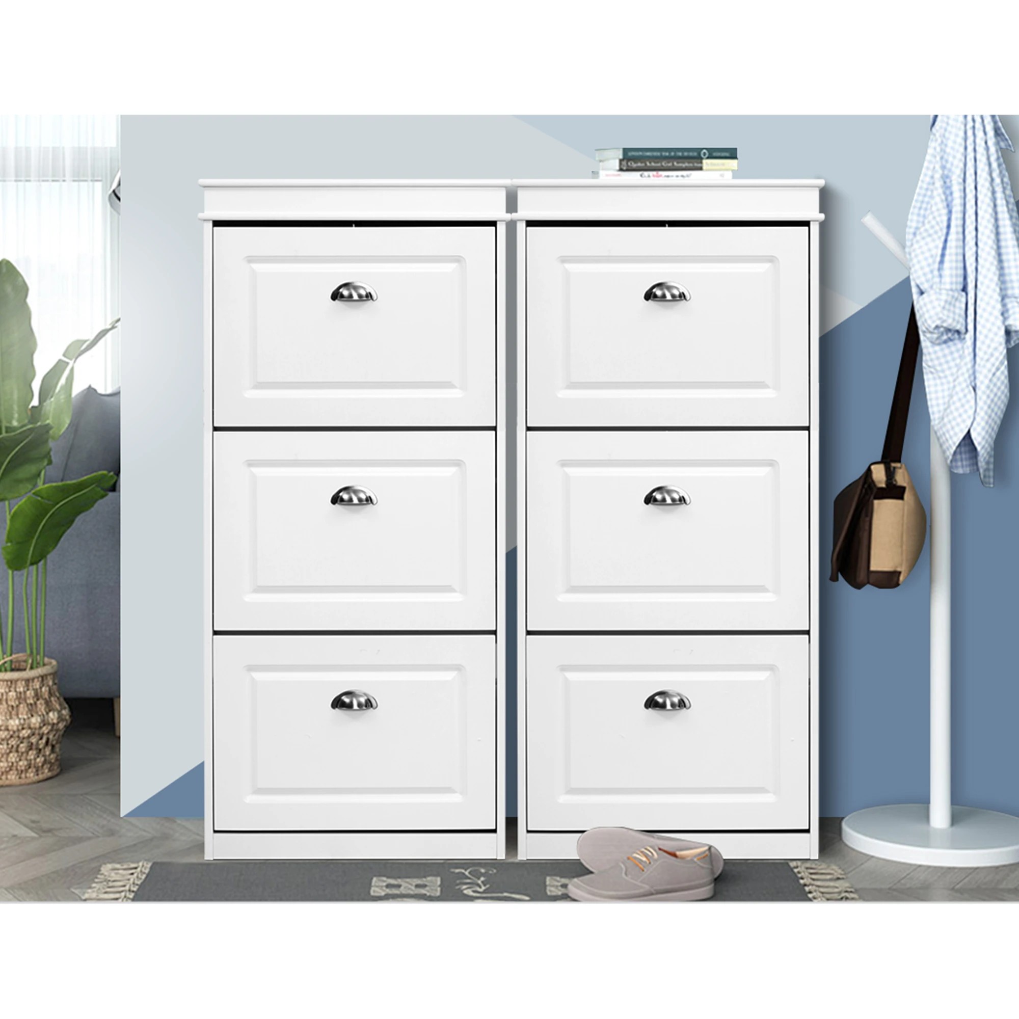 6 Artiss 2x Shoe Cabinet Storage Organiser 3 Flip Drawer - White, 6 of 7