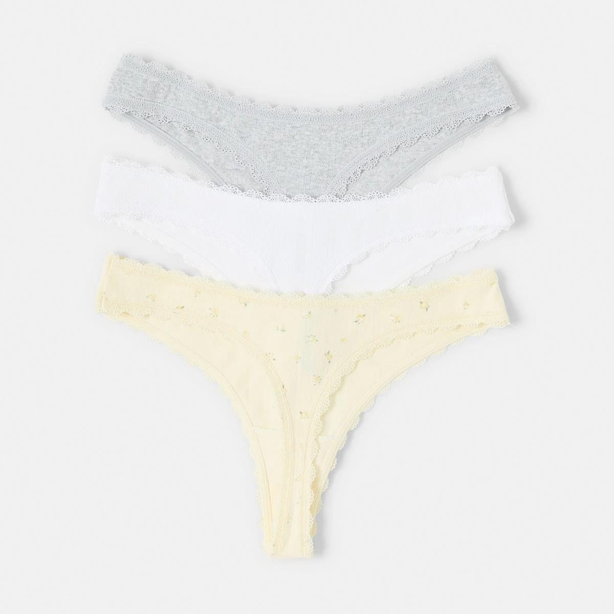 2 3 Pack Pointelle G-String Briefs Yellw Flrl, 2 of 9