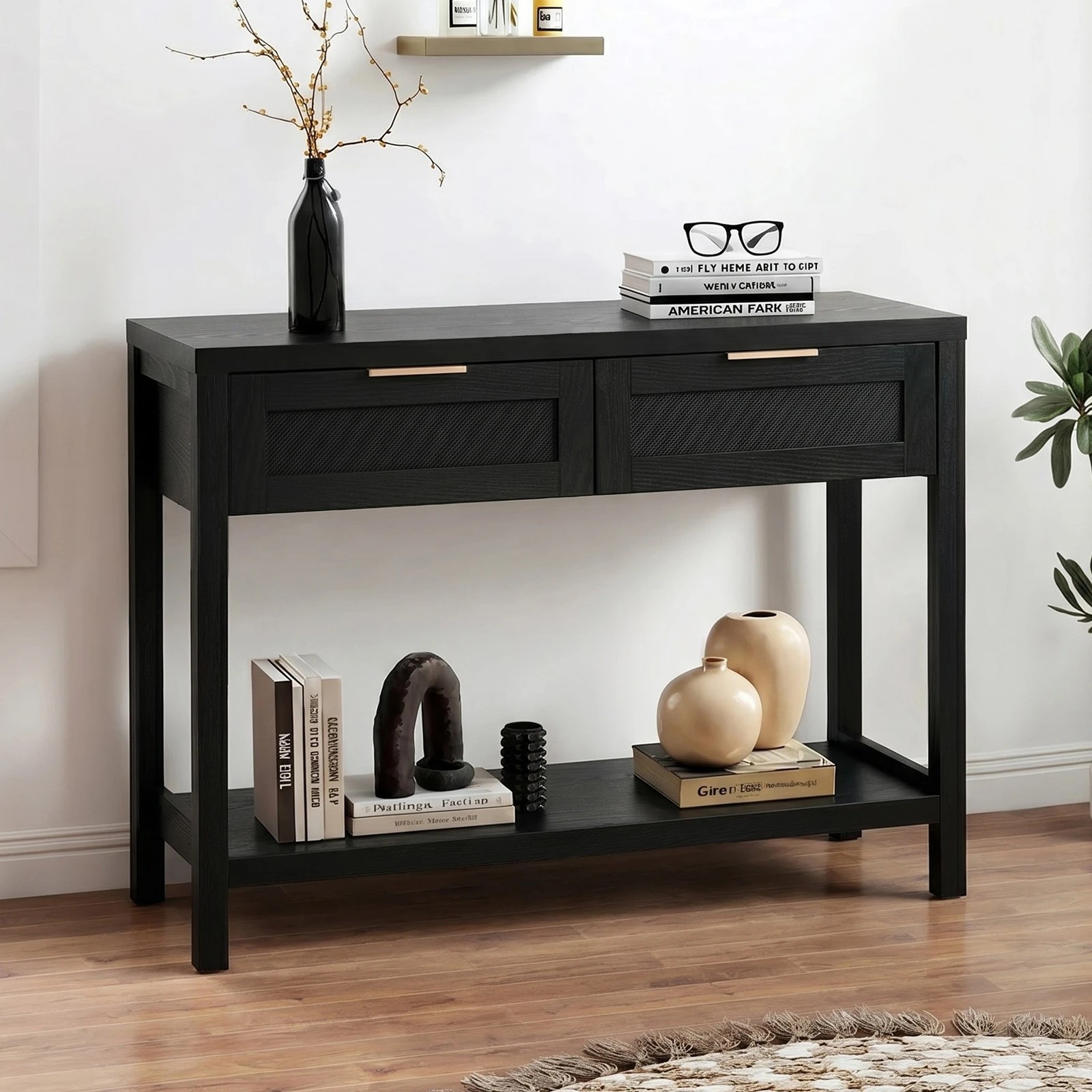 3 Oikiture Console Table 2 Drawers Entry Table Hallway Display Shelf - Black, 3 of 9