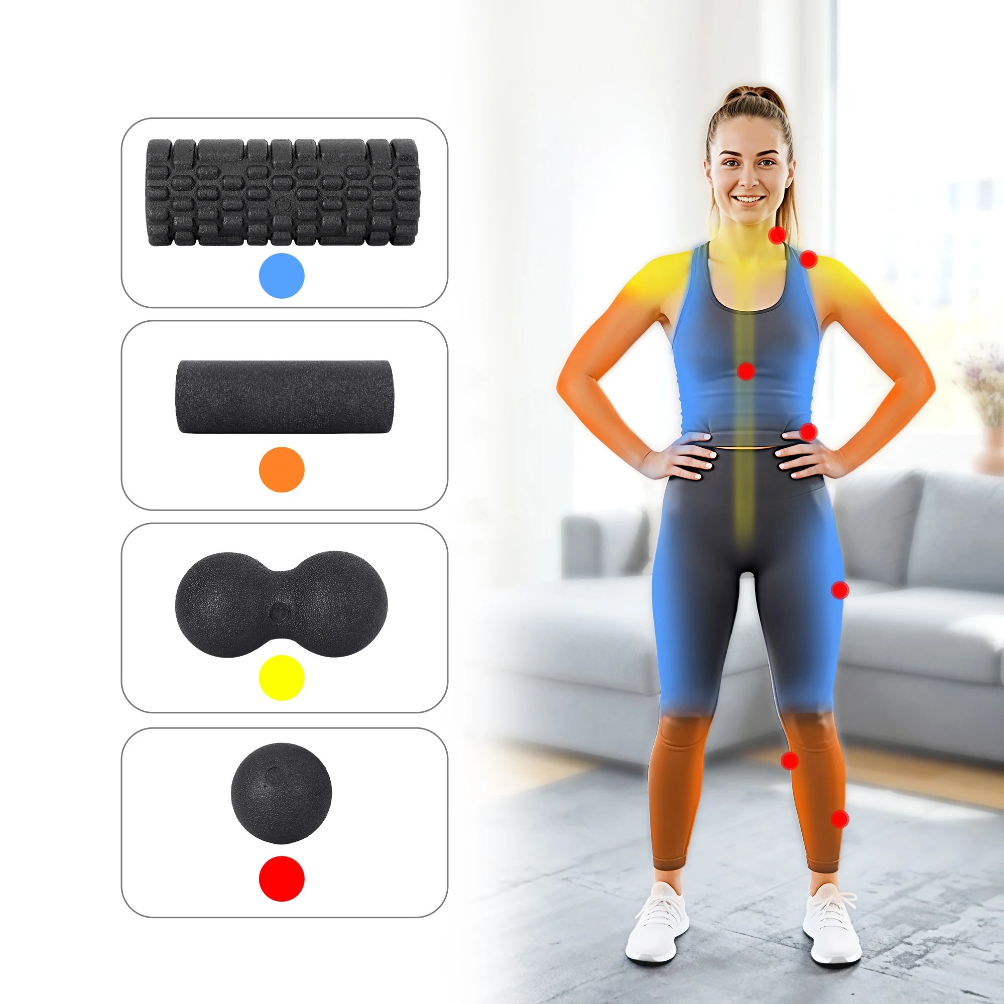 3 Everfit Foam Roller Set 4 in 1 Deep Tissue Muscle Massager for Back Pain Relief Home Gym Storage Bag - Black, 3 of 7