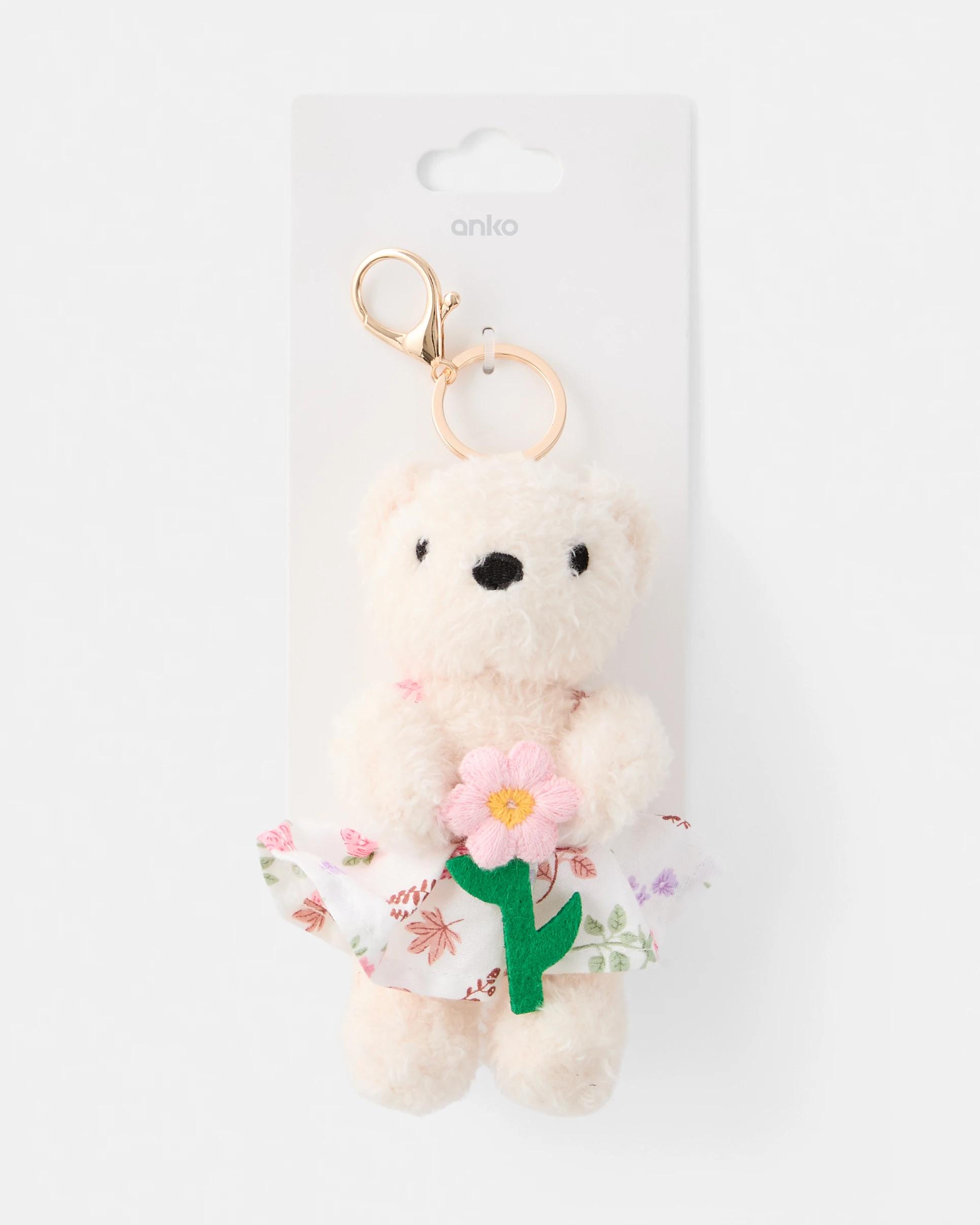 1 Flower Bear Charm Keyring - Beige and Gold Tone Beige, 1 of 4