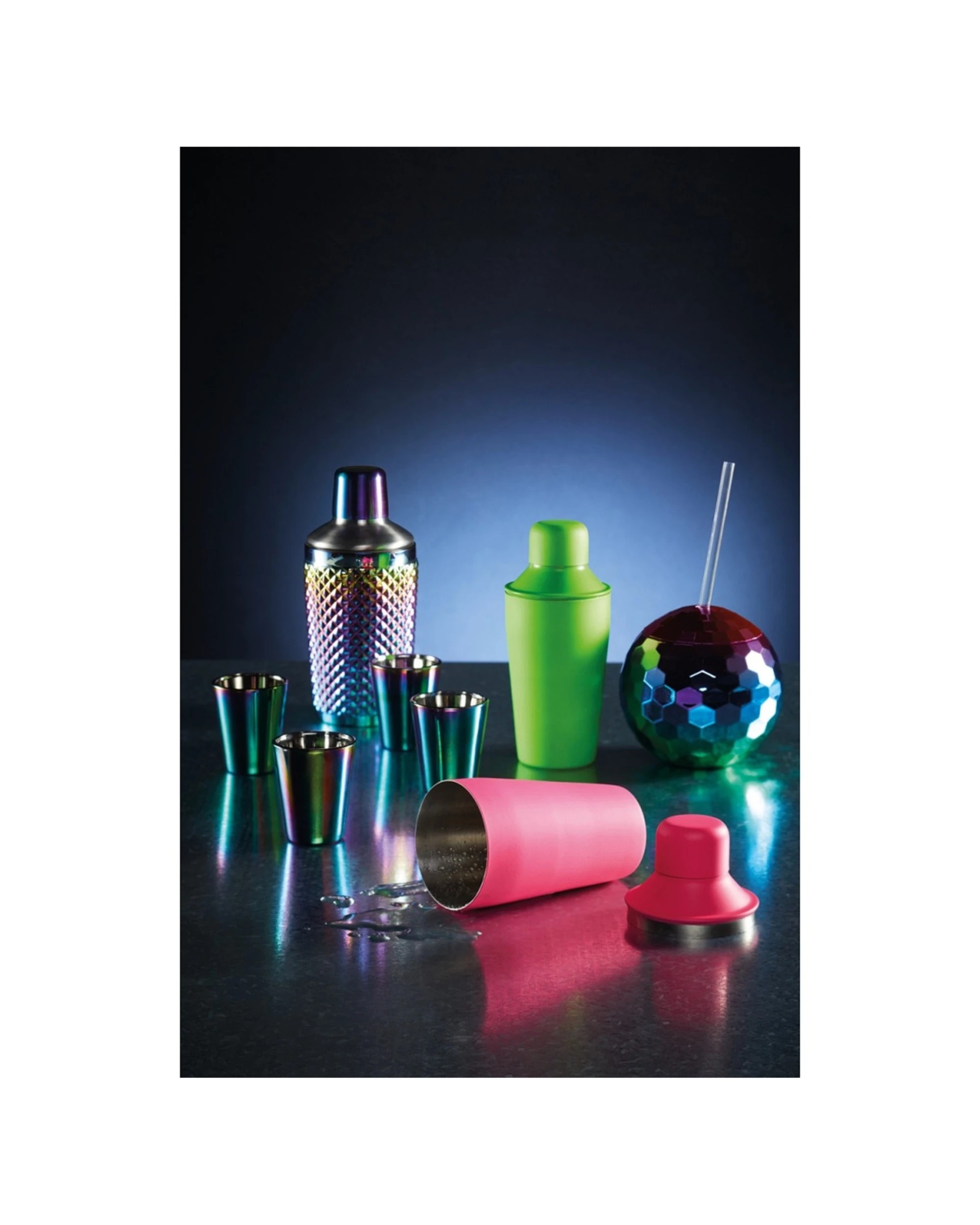 6 BarCraft Novelty Disco Ball Cocktail Drinking Cup With Screw-On Lid 560ml - Multi, 6 of 6