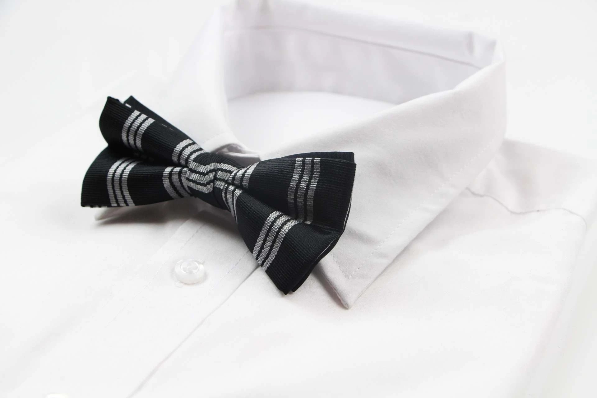3 Zasel Mens Black With Silver Grey Stripes Patterned Bow Tie - Multi, 3 of 4