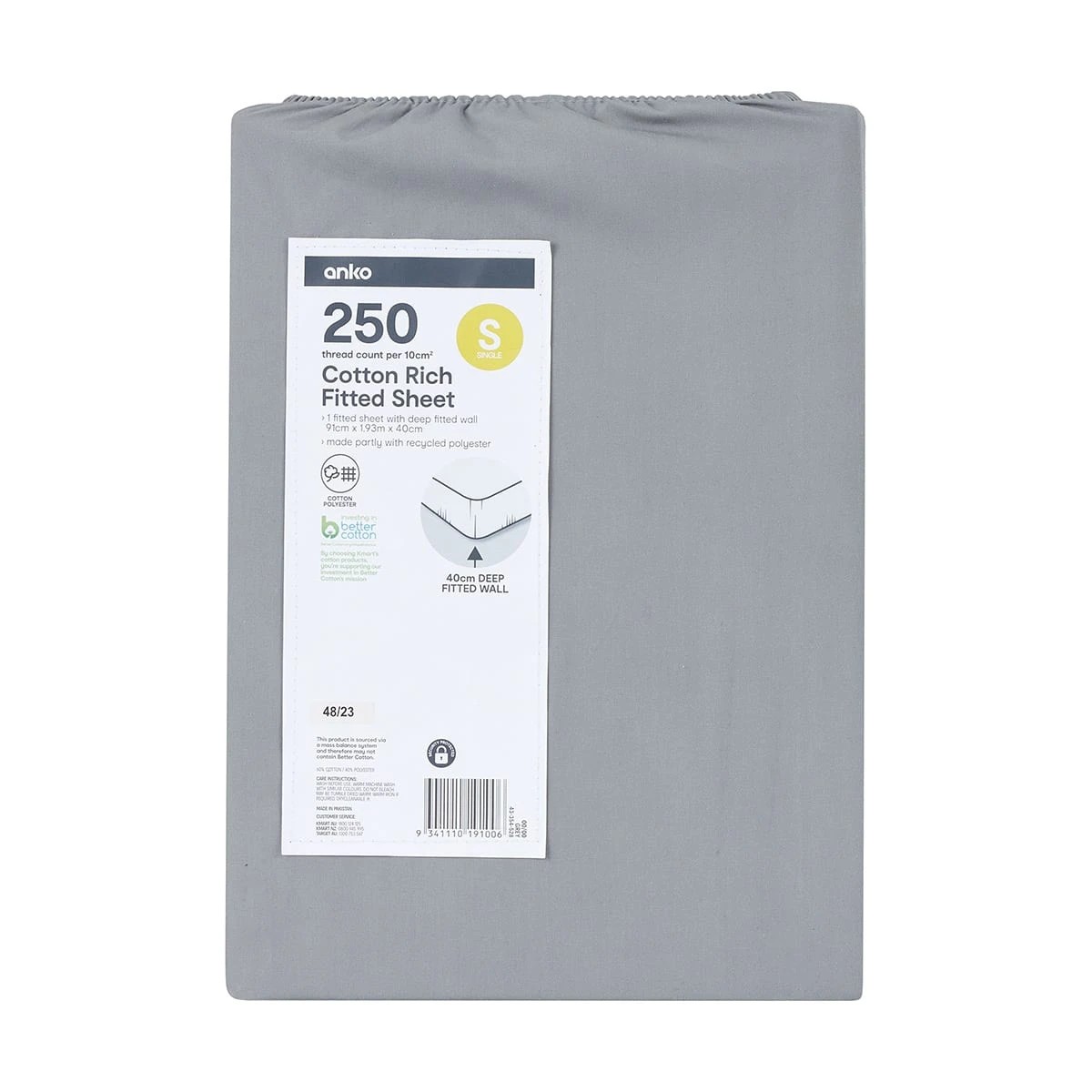 4 250 Thread Count Cotton Rich Fitted Sheet - Single Bed, Grey, 4 of 4