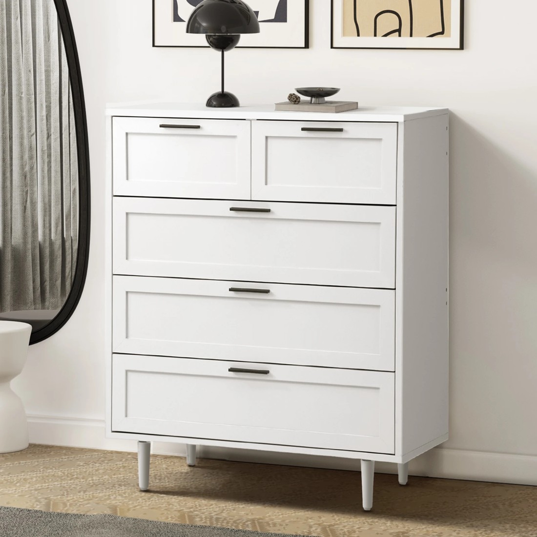 2 Oikiture 5 Chest Of Drawers Dresser Chest Storage Cabinet Tallboy
 - White, 2 of 10