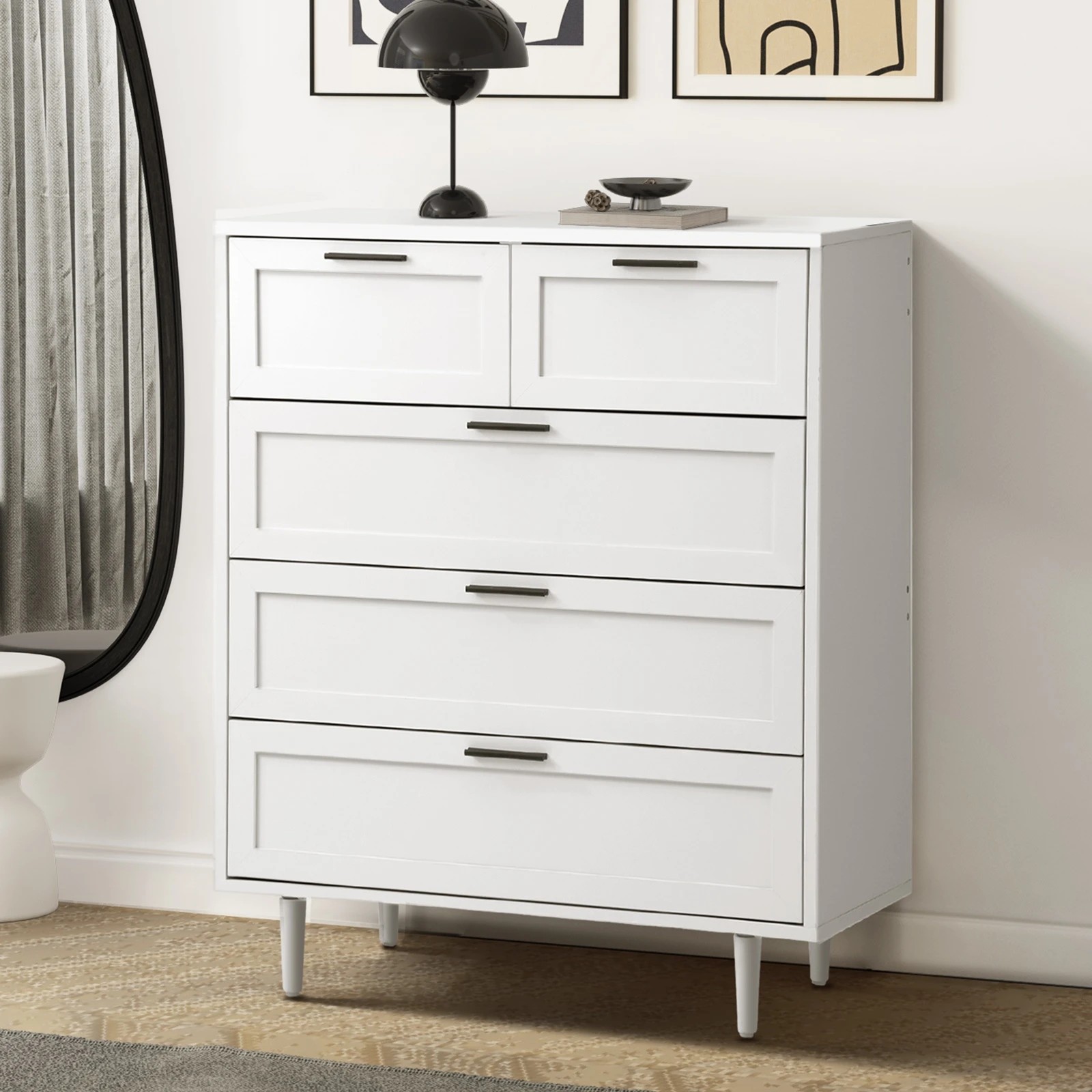 2 Oikiture 5 Chest Of Drawers Dresser Chest Storage Cabinet Tallboy
 - White, 2 of 10