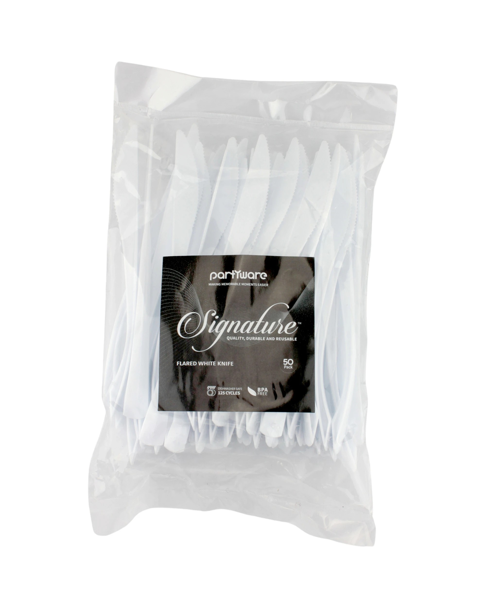 2 Partyware White Flair Reusable Plastic Knives Pack of 50 - White, 2 of 2