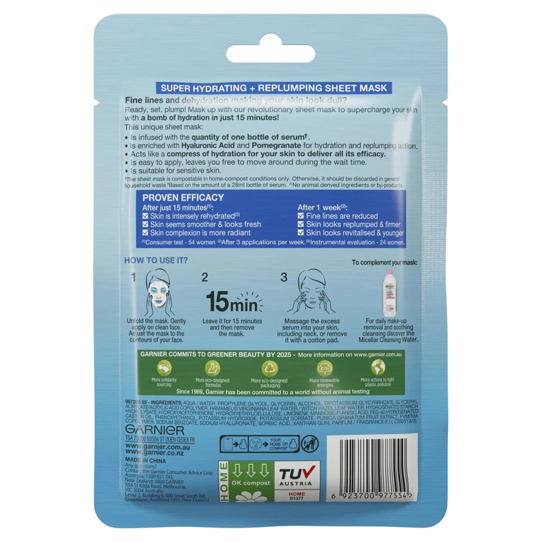 3 Garnier SkinActive 5 Pack Hydra Bomb Sheet Mask - Hyaluronic Acid and Pomegranate, 3 of 8