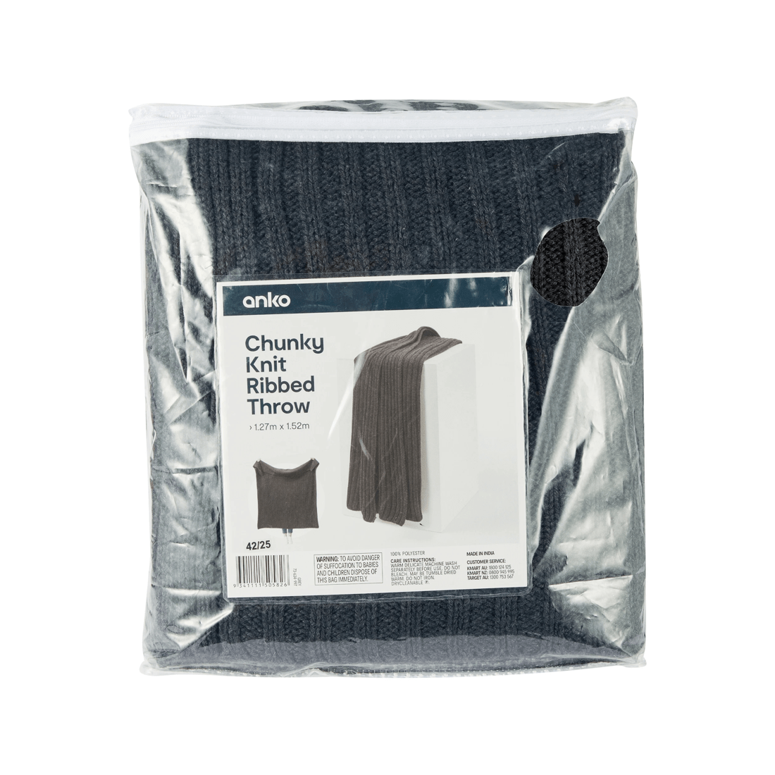 7 Chunky Knit Ribbed Throw - Grey, 7 of 7