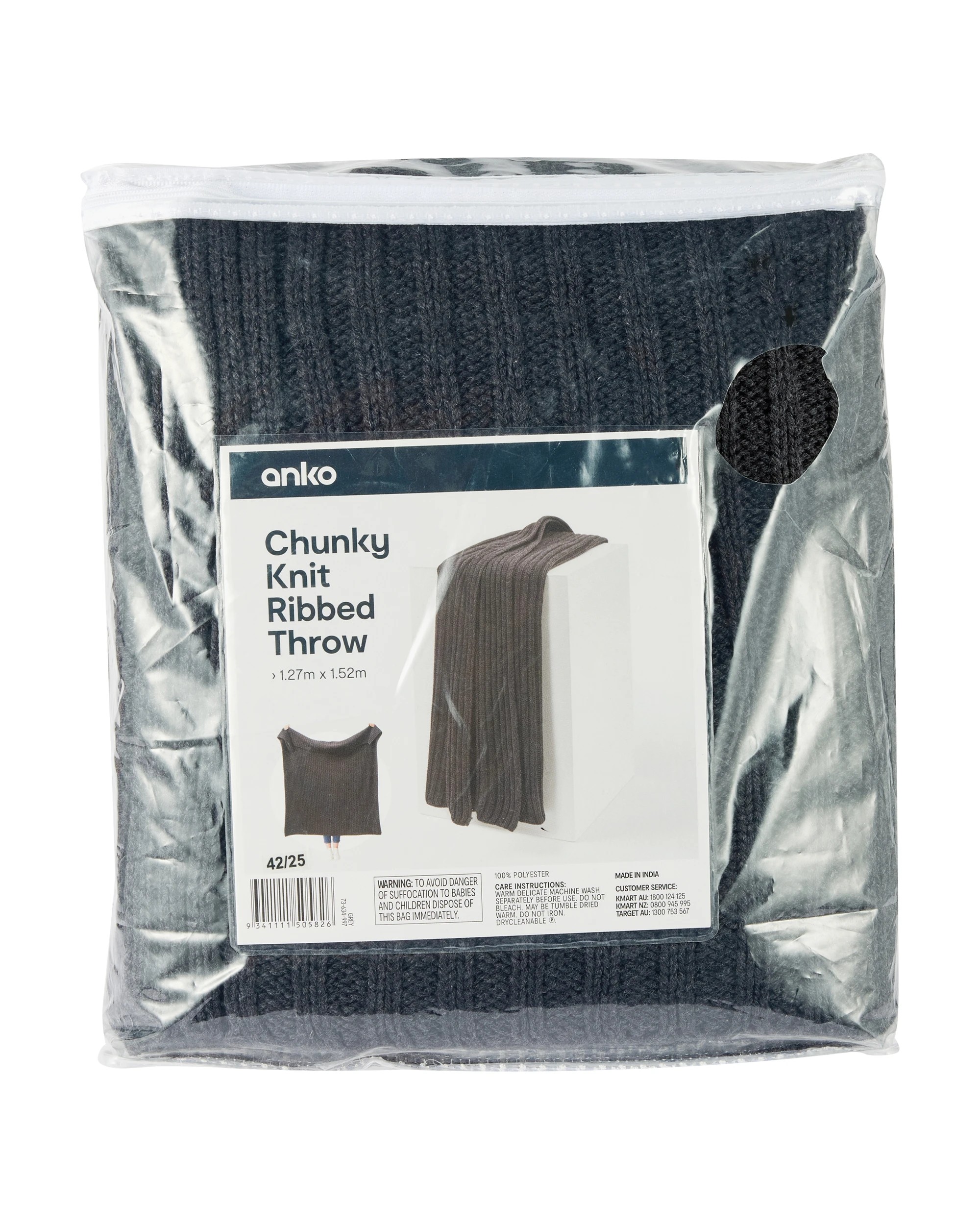 7 Chunky Knit Ribbed Throw - Grey, 7 of 7