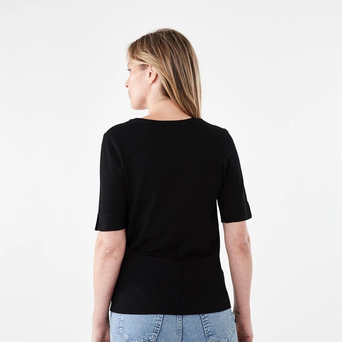 3 Short Elbow Sleeve Scoop Neck Top Black, 3 of 6
