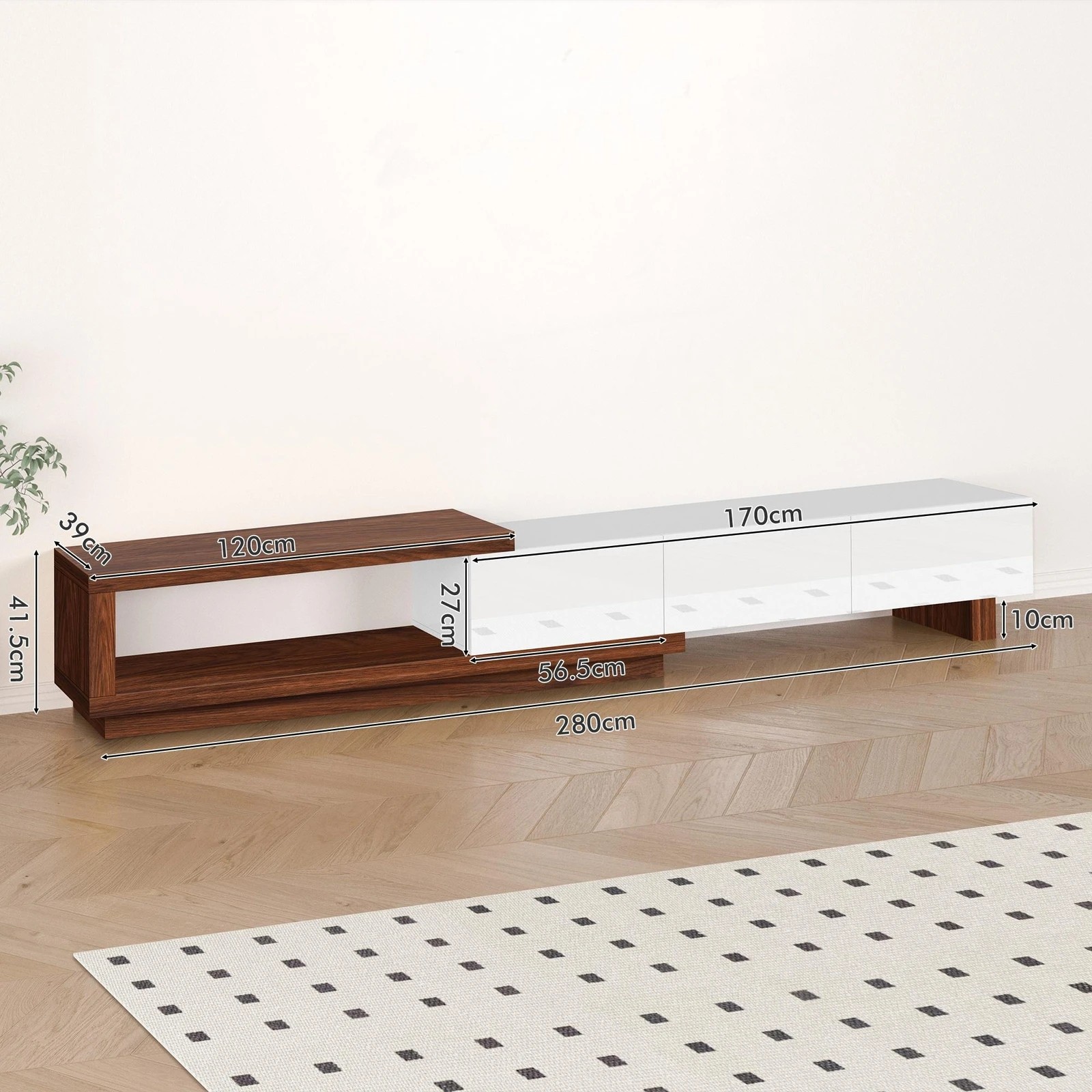 7 Alfordson 190-280cm Extendable Entertainment Unit TV Stand Cabinet Drawer - Walnut White, 7 of 9