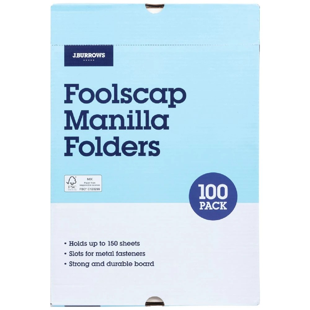 1 J.Burrows Manila Folder Foolscap Buff 100 Pack, 1 of 5