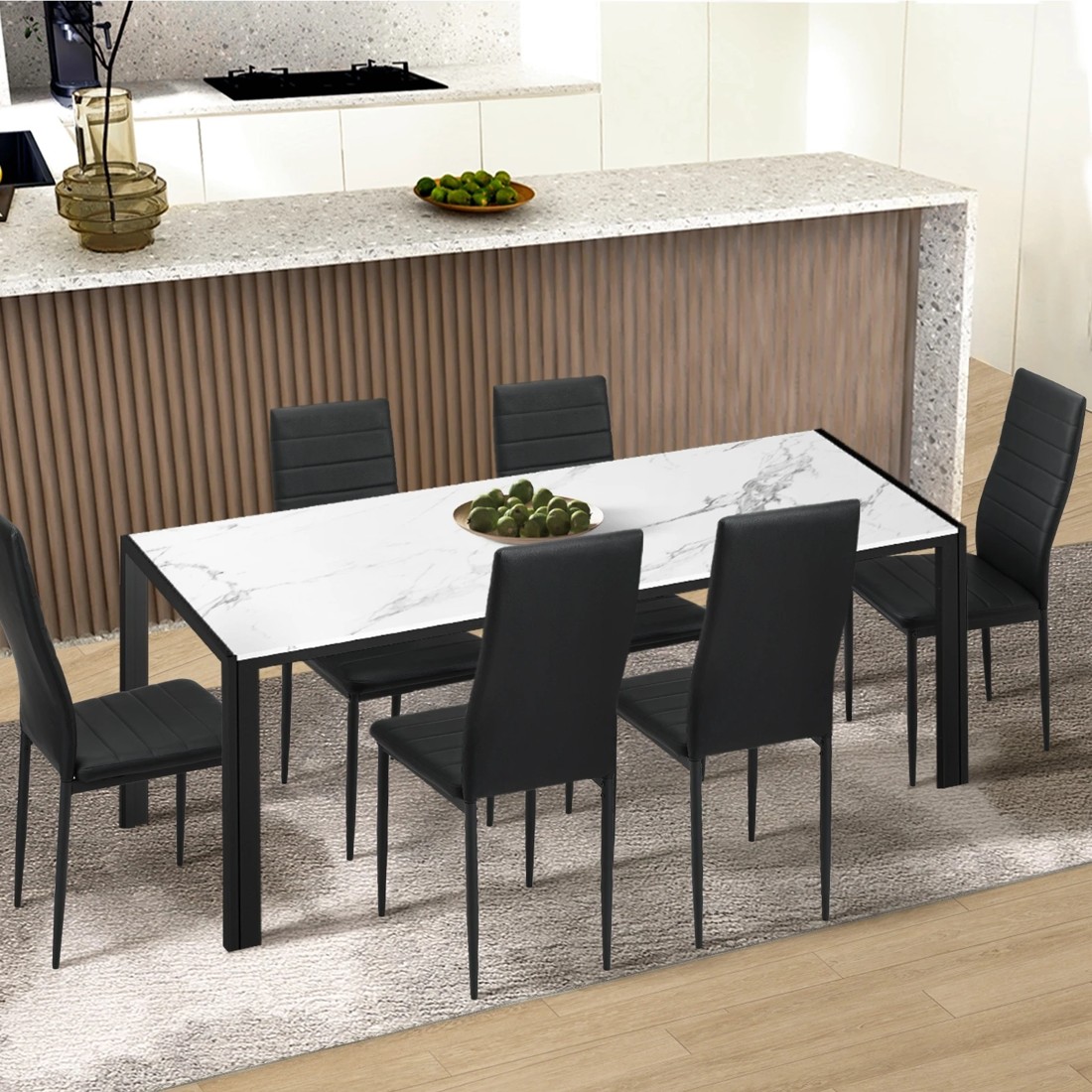 3 Oikiture 6pcs Dining Chairs High-back Kitchen Chair Padded Faux Leather
 - Black, 3 of 10