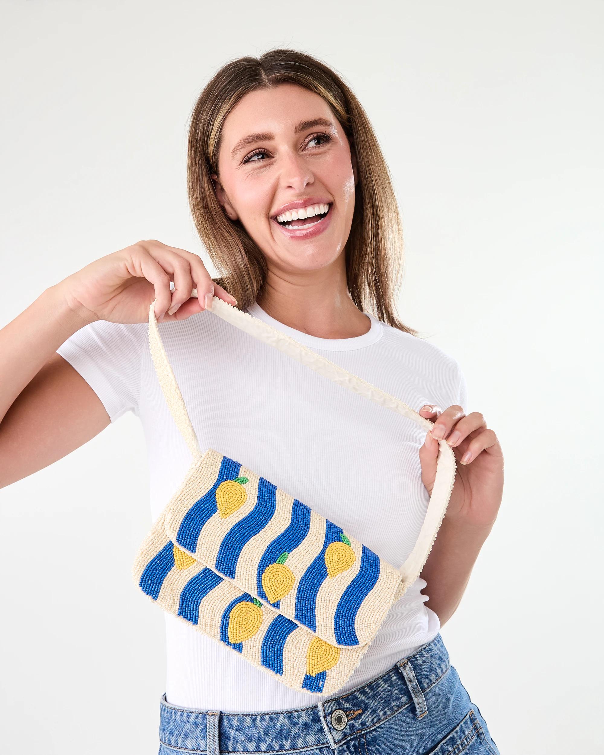 6 Beaded Shoulder Bag Lemon Strp, 6 of 6