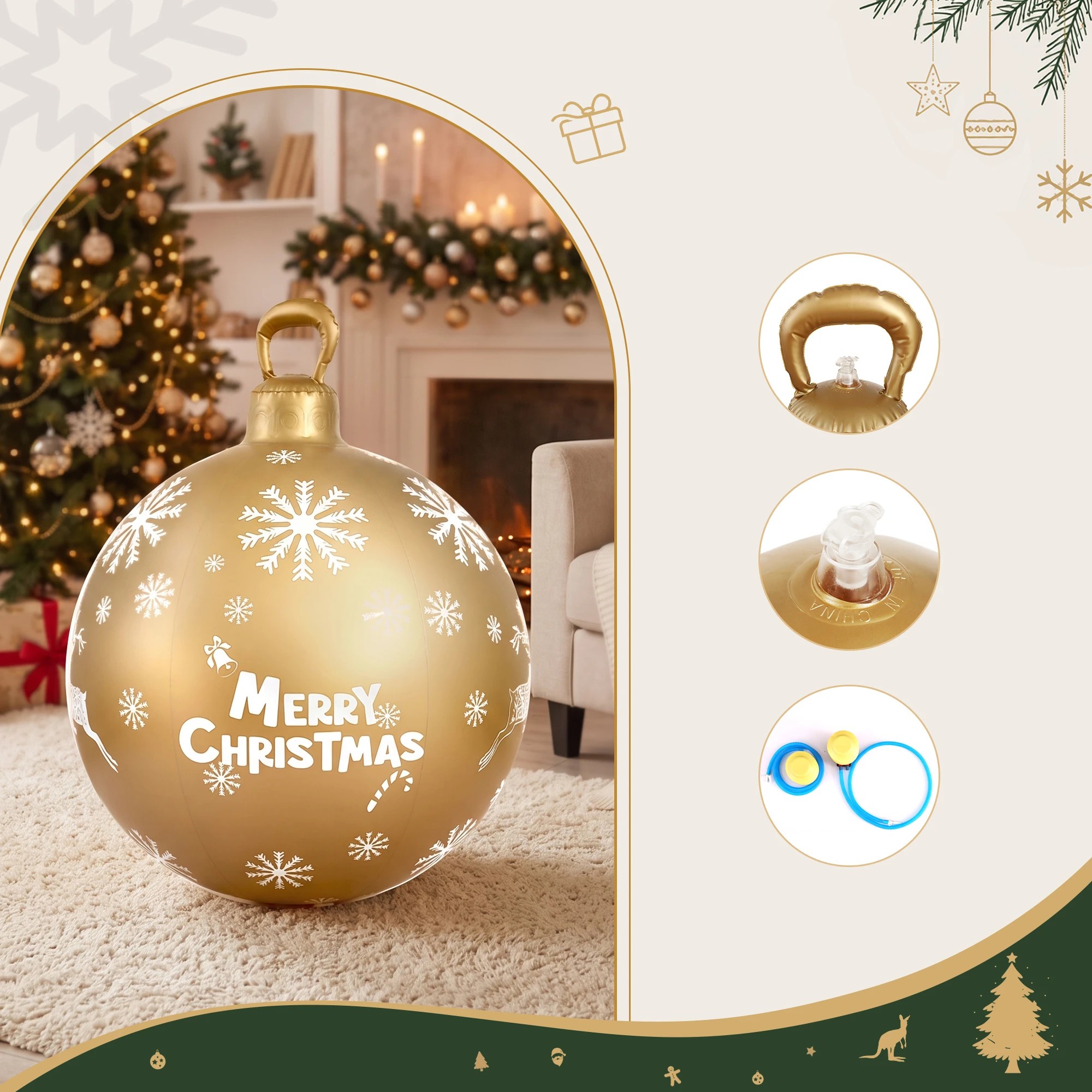 1 Jingle Jollys Christmas Inflatable Ball  Bauble 60cm Outdoor Decoration - Gold, 1 of 4