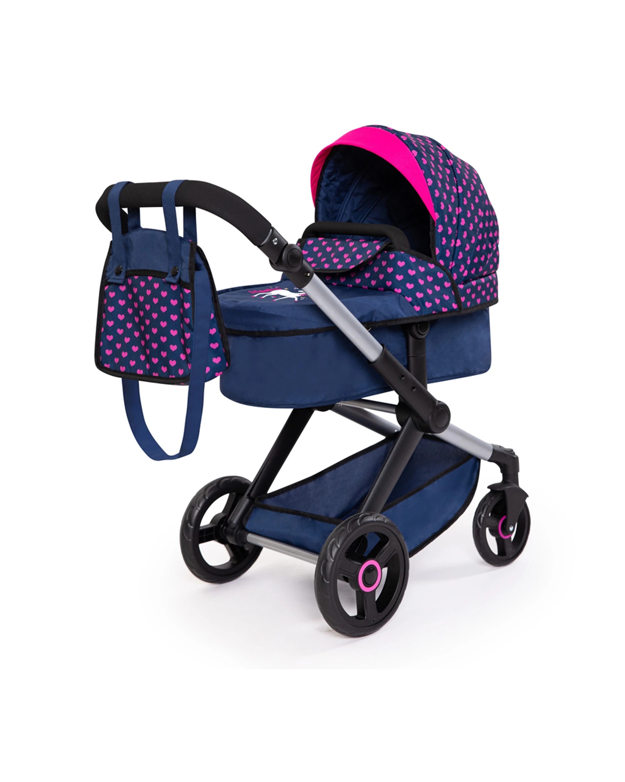 1 Bayer Xeo Compact Adjustable Doll Pram Dark Pink Heart Print Kids 3 Years+
 - Blue, 1 of 8