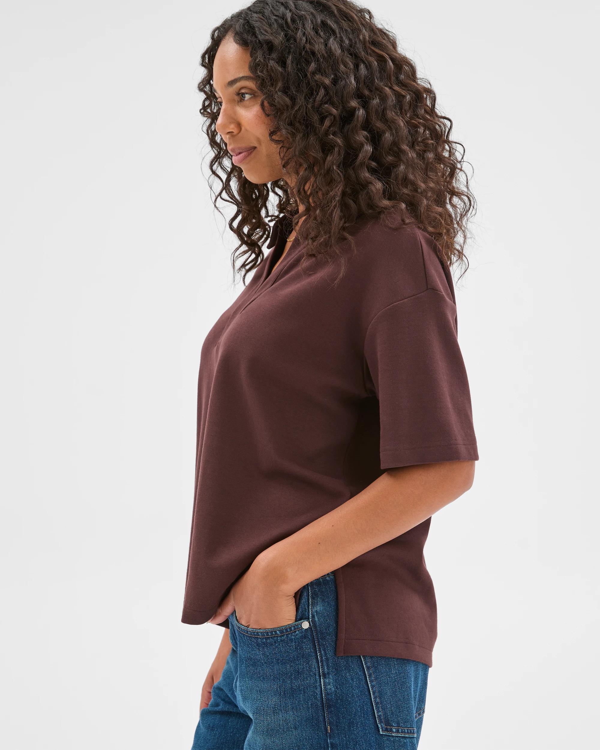 5 Target Woman Australian Cotton Blend Interlock Polo Neck T-Shirt CHOCOLATE PLUM, 5 of 7