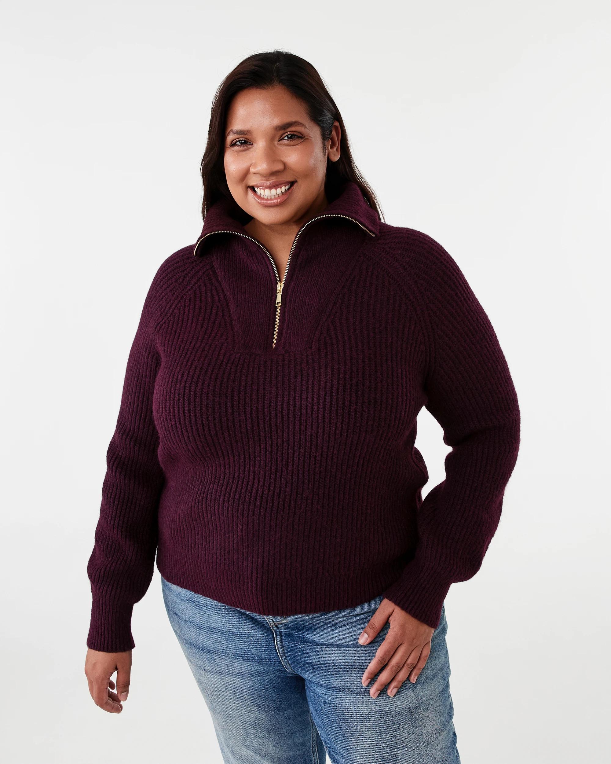 1 Curve Quarter Zip Cable Knit Jumper Prt Royal, 1 of 6