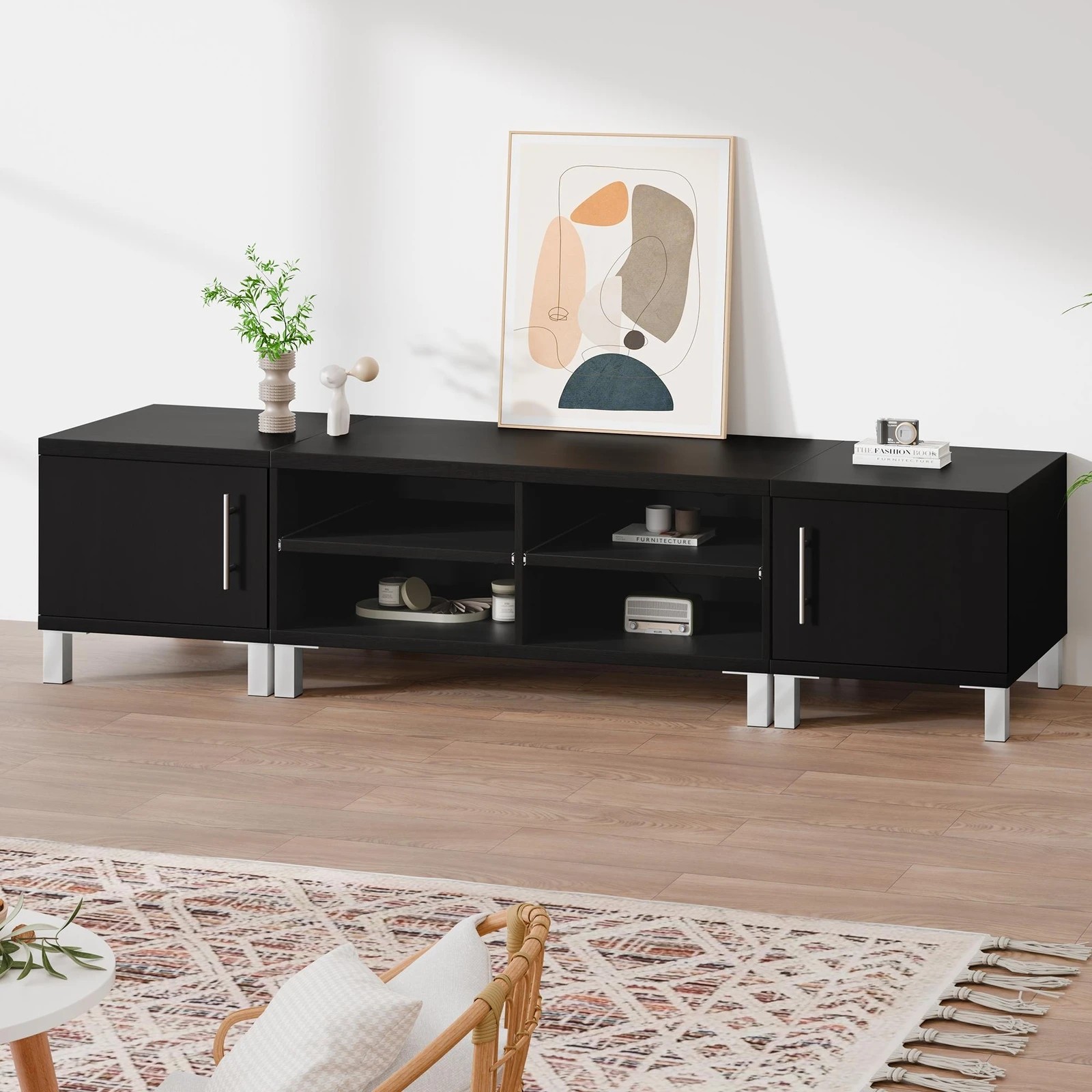 6 Alfordson Entertainment Unit TV Cabinet Stand Storage Drawer 190cm - Black, 6 of 10