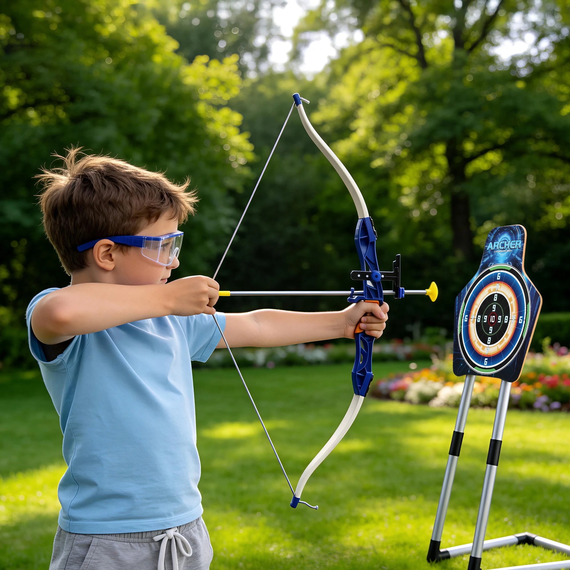 10 Keezi Kids Bow & Arrow Set w/ Standing Target, Suction Cup Arrows, Goggles, 10 of 10