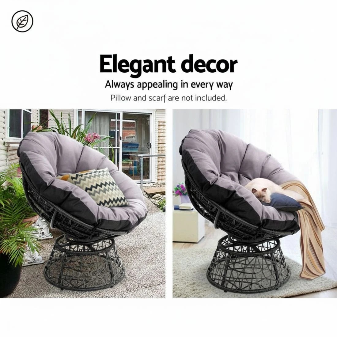 7 Gardeon Outdoor Chairs Outdoor Furniture Papasan Chair Wicker Patio Garden - Black, 7 of 8