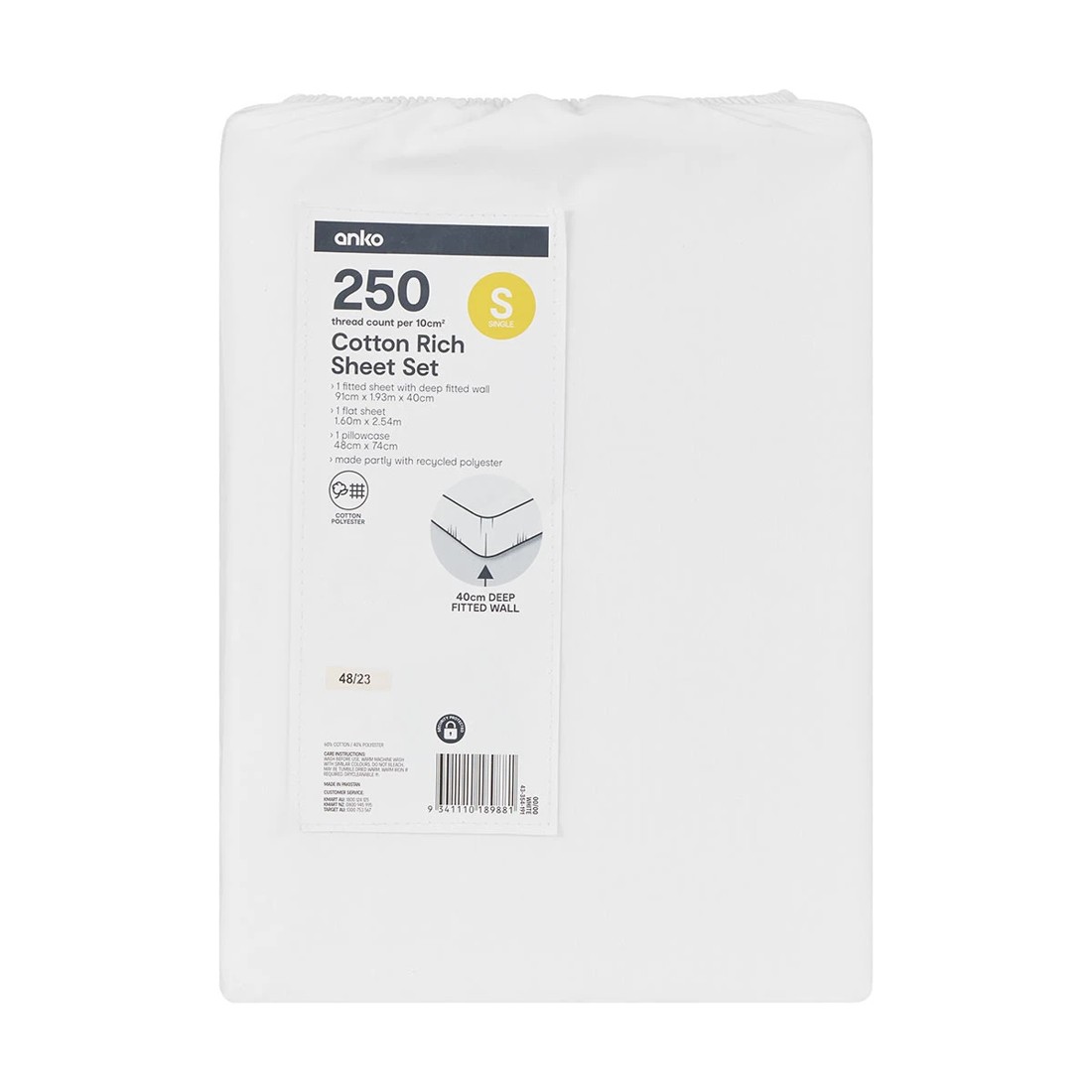 7 250 Thread Count Cotton Rich Sheet Set - Single Bed, White, 7 of 7