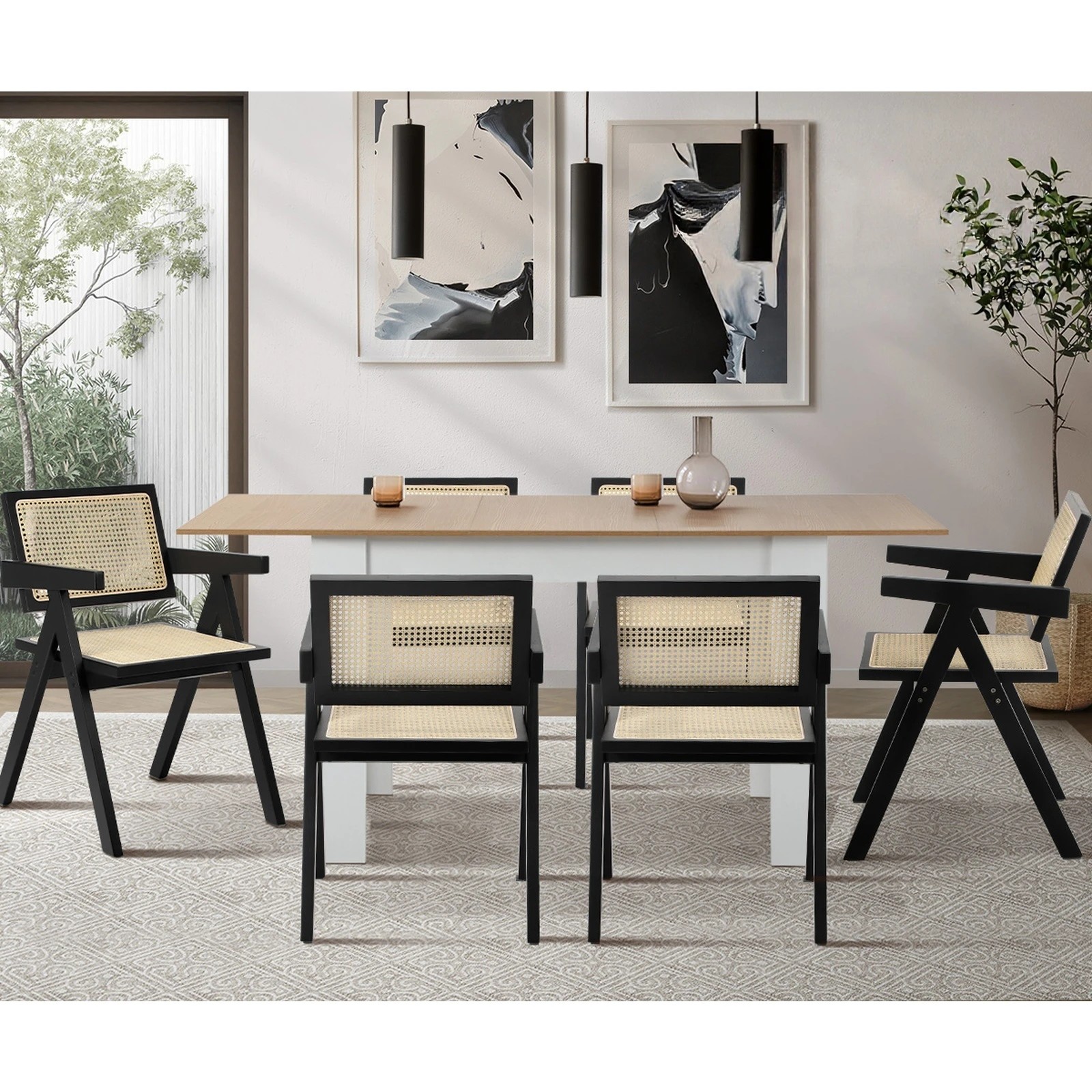 5 Oikiture 2x Dining Chairs Rattan Chair Wooden Accent Chair
 - Black, 5 of 10