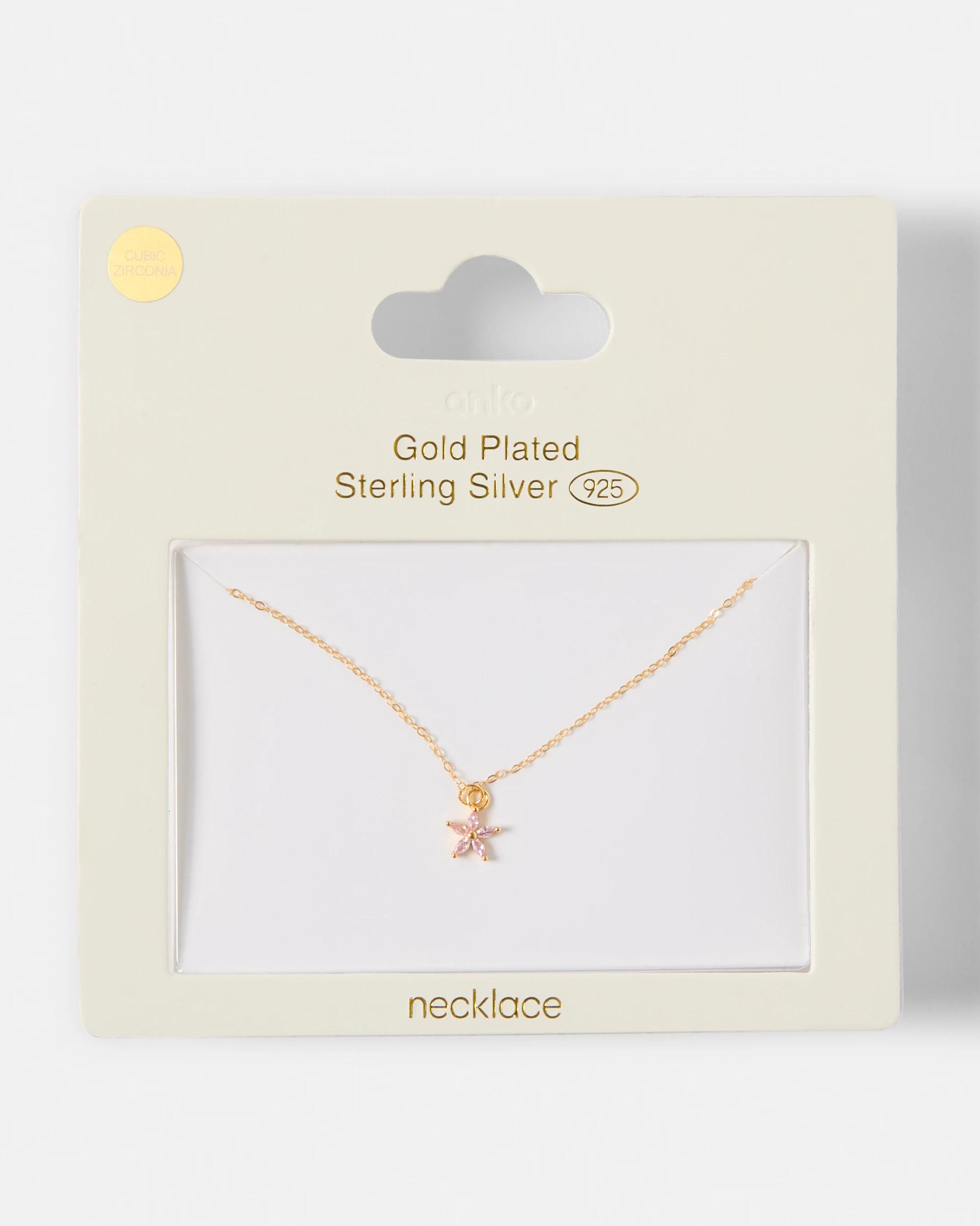 4 Gold Plated Sterling Silver 925 Cubic Zirconia Flower Necklace Gold, 4 of 4