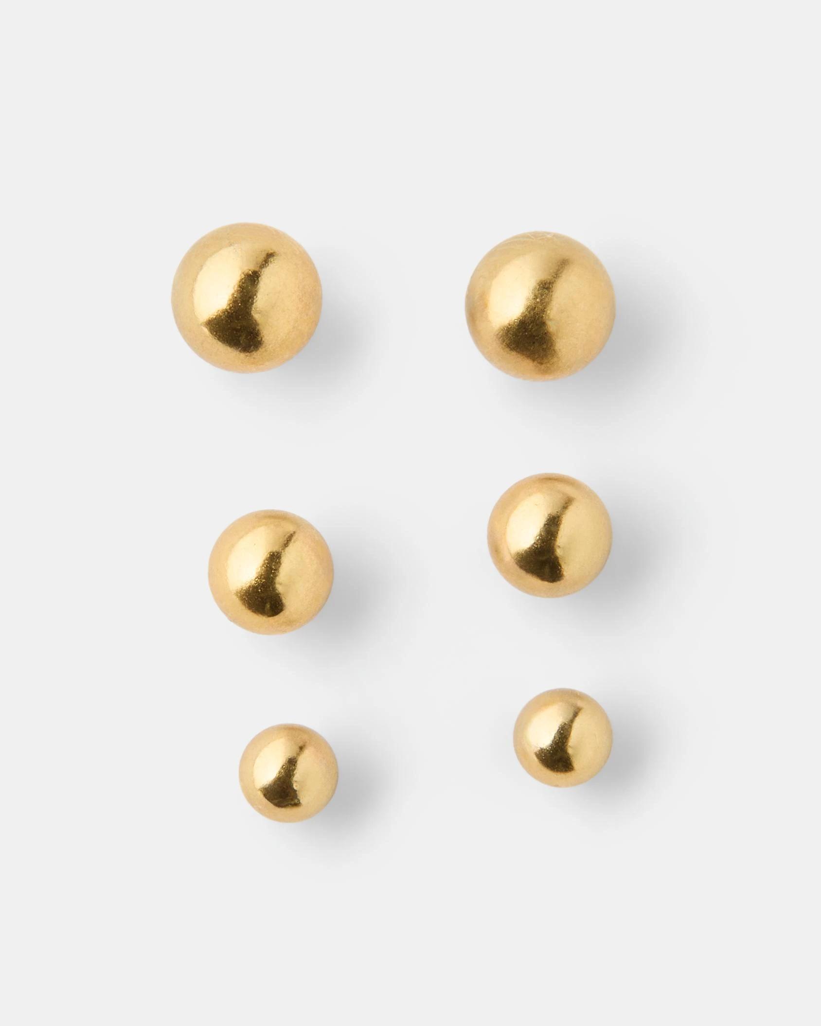 1 3 Pack Waterproof Stainless Steel Ball Stud Earrings - Gold Tone Gold, 1 of 3