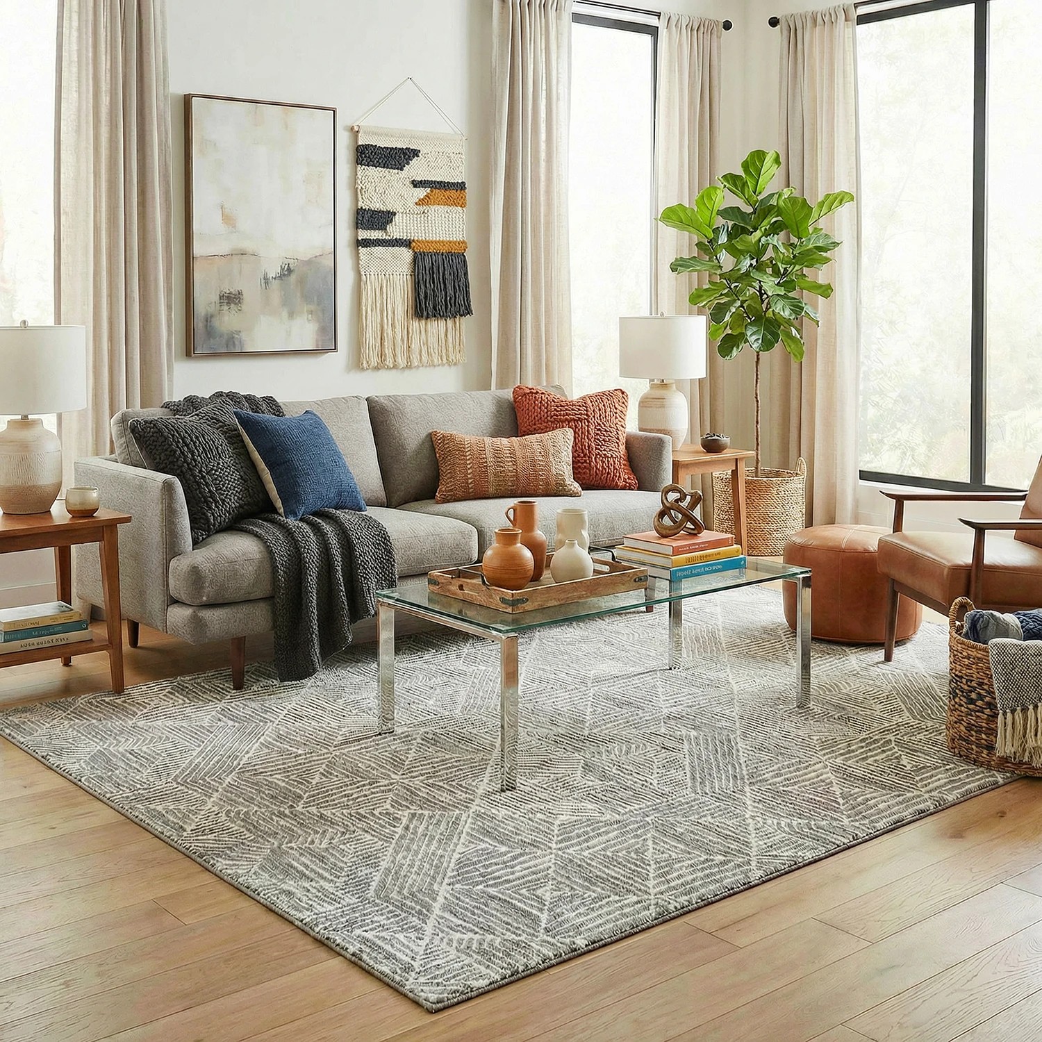 1 Common Ground Rugs Bluebay 457 400x300cm - Extra Extra Large Floor Rug - Grey, 1 of 6