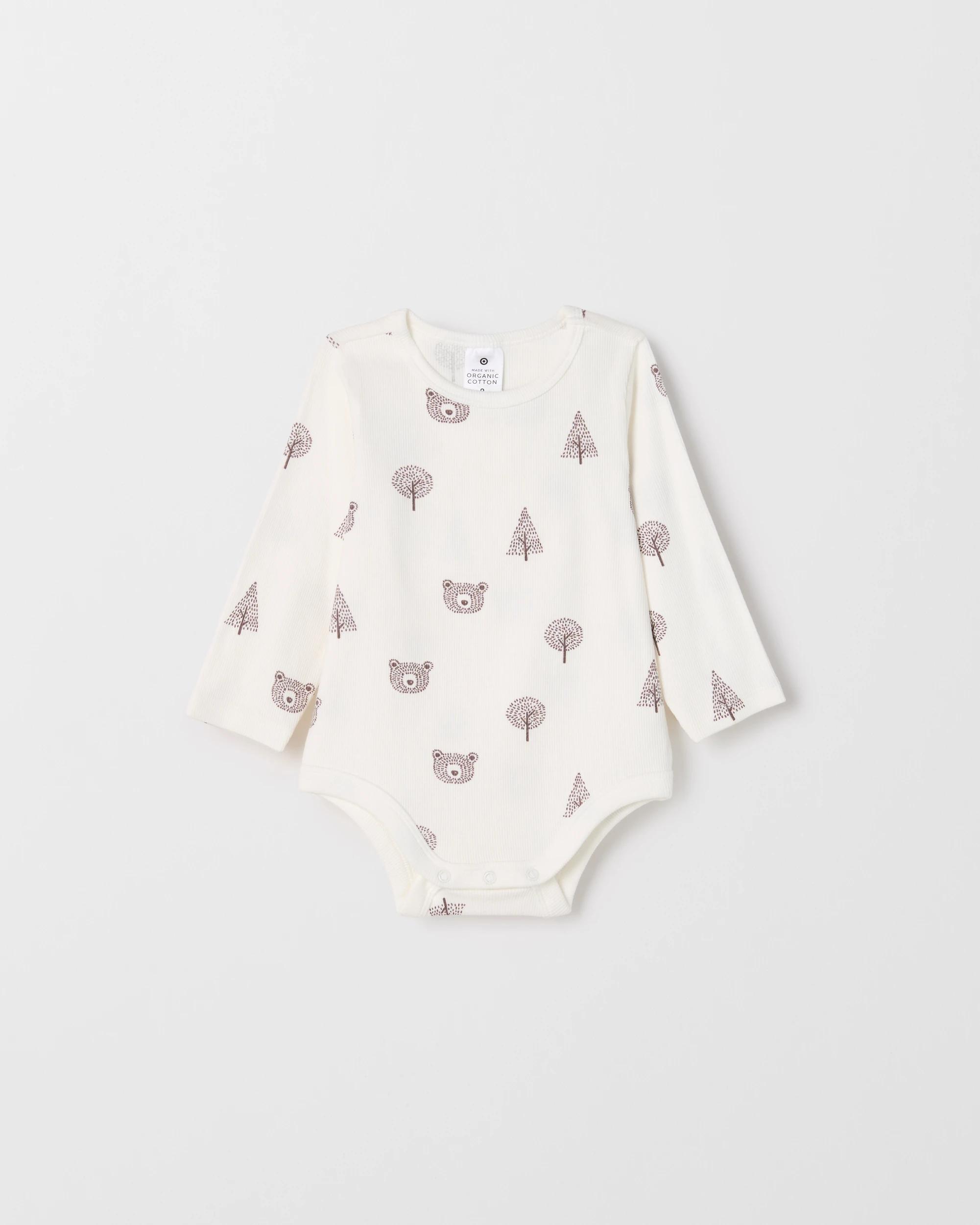 4 Target Baby Baby Organic Cotton 3 Pack Long Sleeve Rib Bodysuit BEARS CLOUD DANCER, 4 of 5