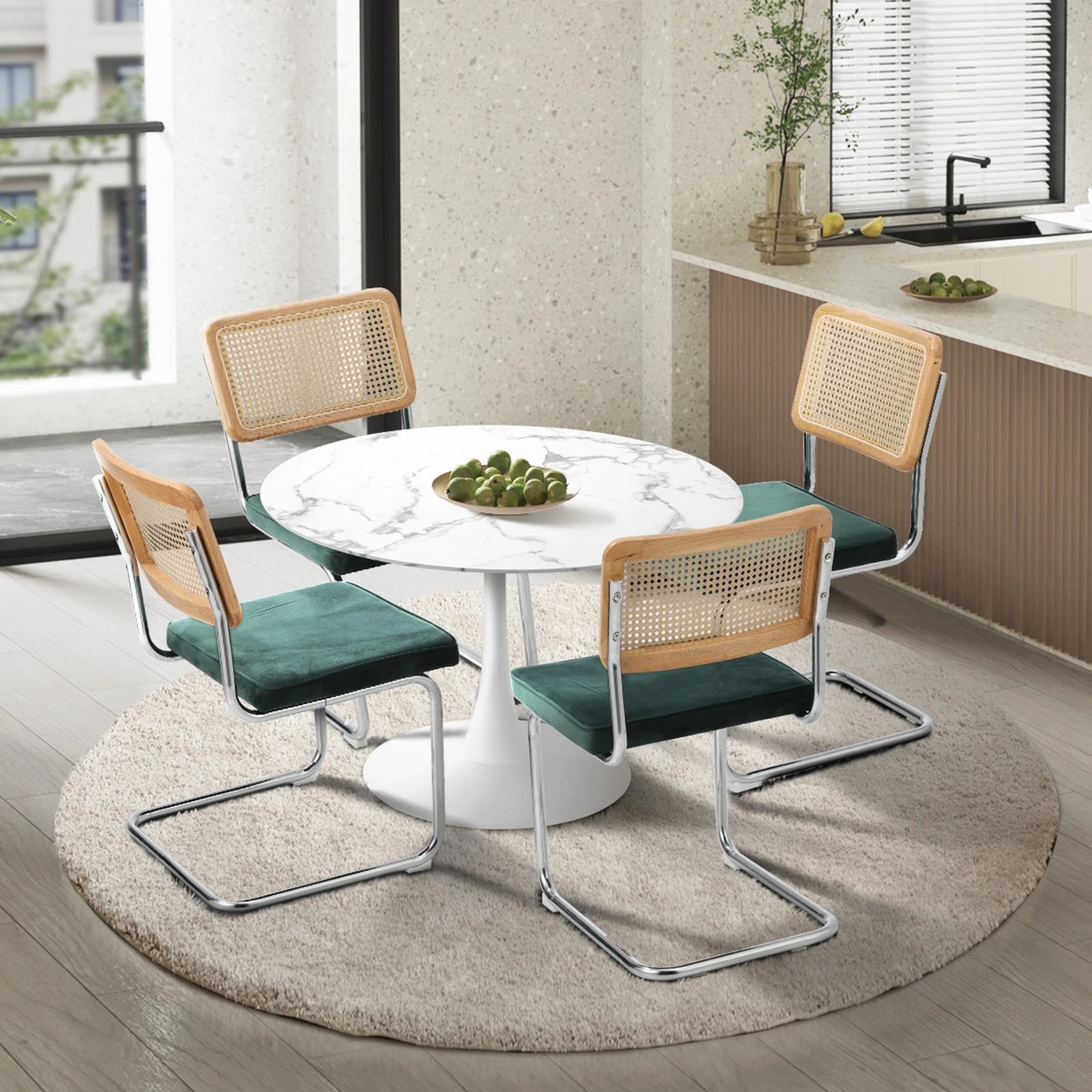 3 Oikiture 90cm Round Dining Table with 4PCS Dining Chairs Velvet - Multi, 3 of 9