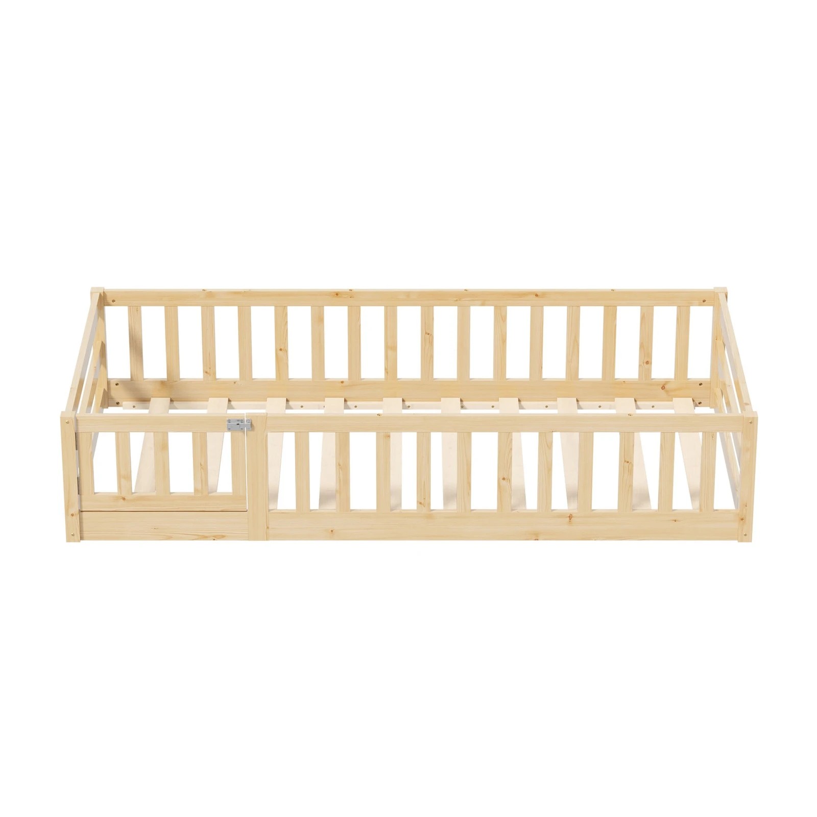 8 Oikiture Single Kids Bed Frame with Gate Fence Wood - Natural, 8 of 10