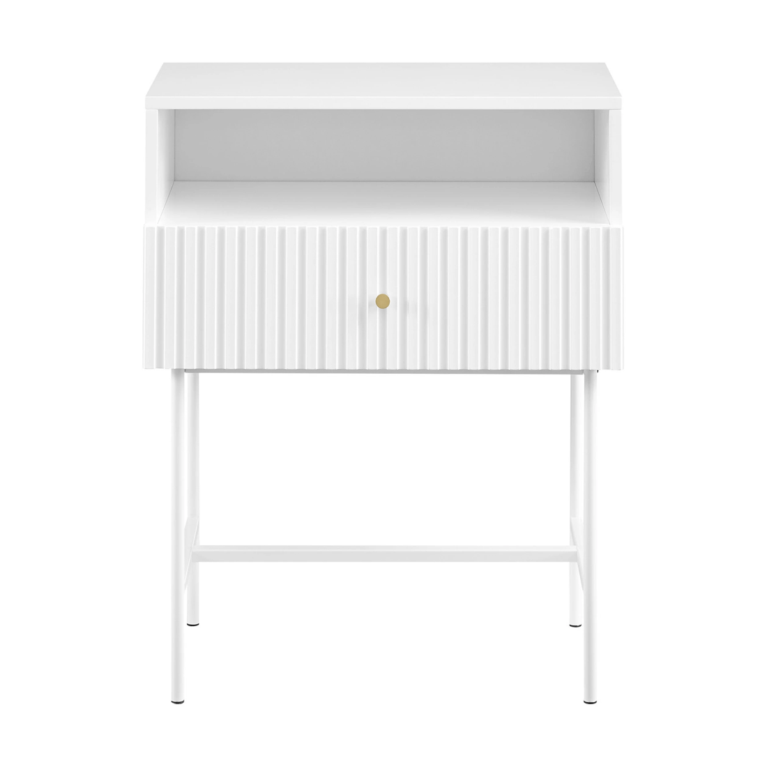 1 Sarantino Cecil Slender Fluted Bedside Table - White, 1 of 8