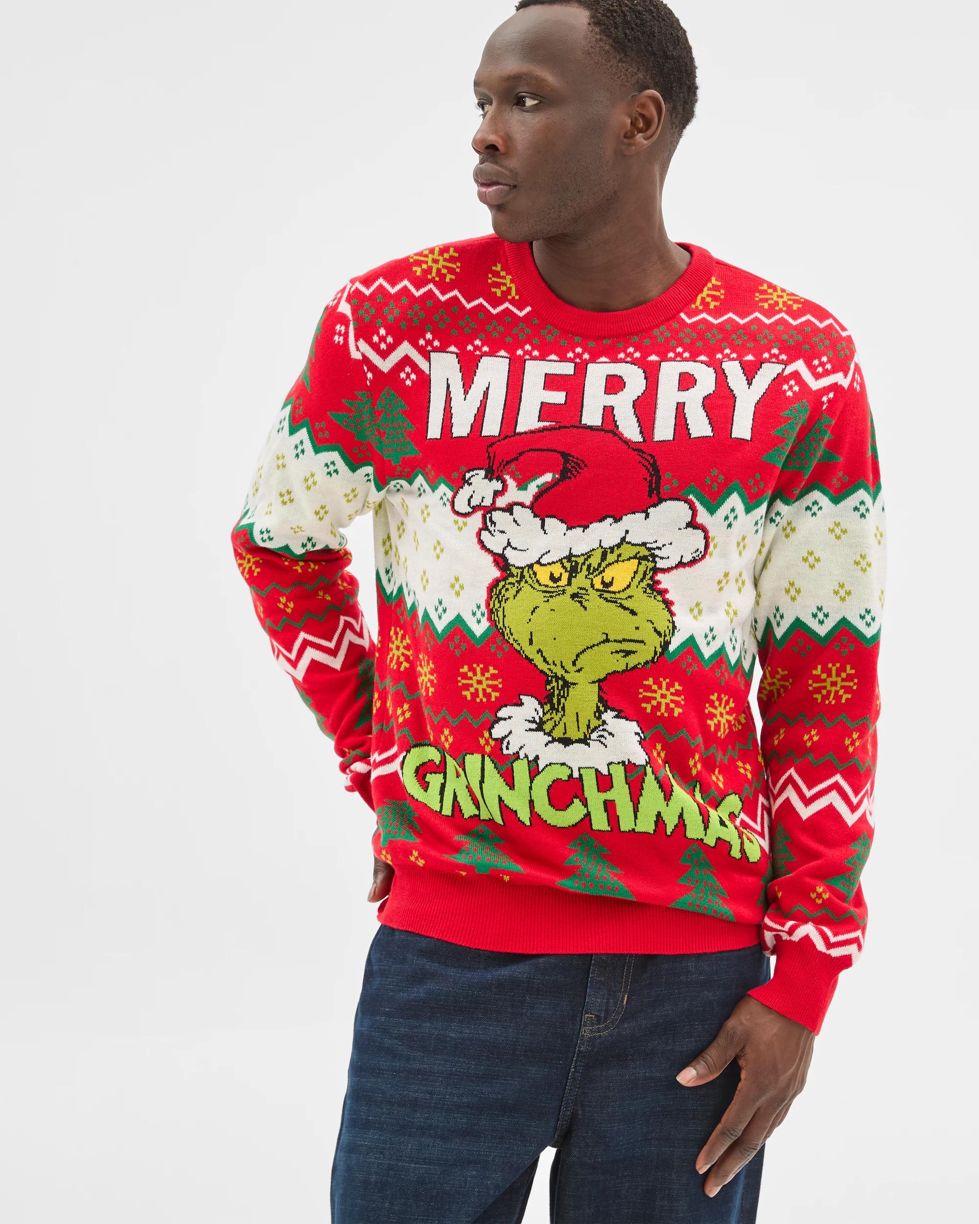 1 Men's Licensed Grinch Christmas Jumper — Red 100% Acrylic Crew Neck RED, 1 of 6