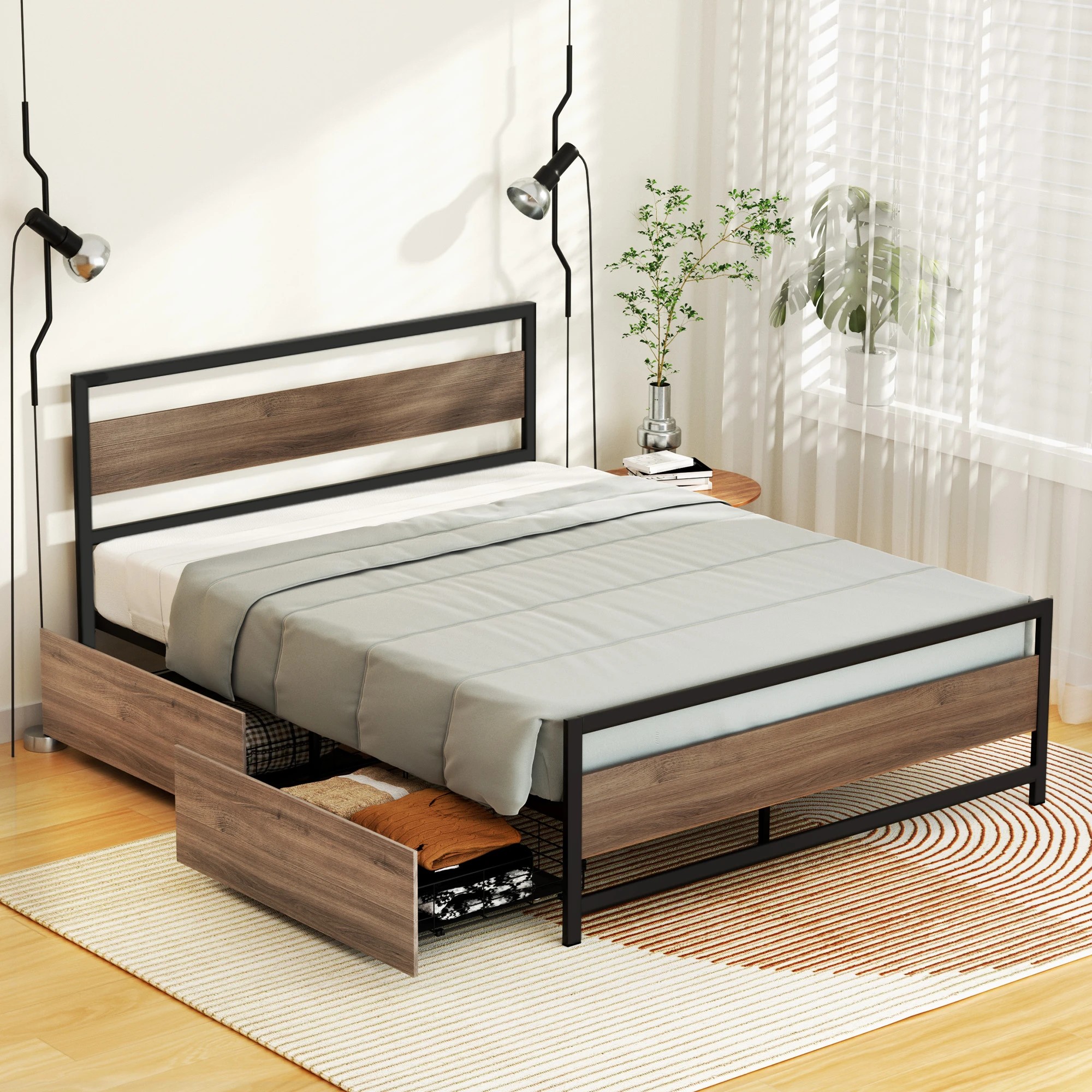 8 Artiss Bed Frame Double Size Metal Frame with 2 Drawers DREW - Multi, 8 of 8