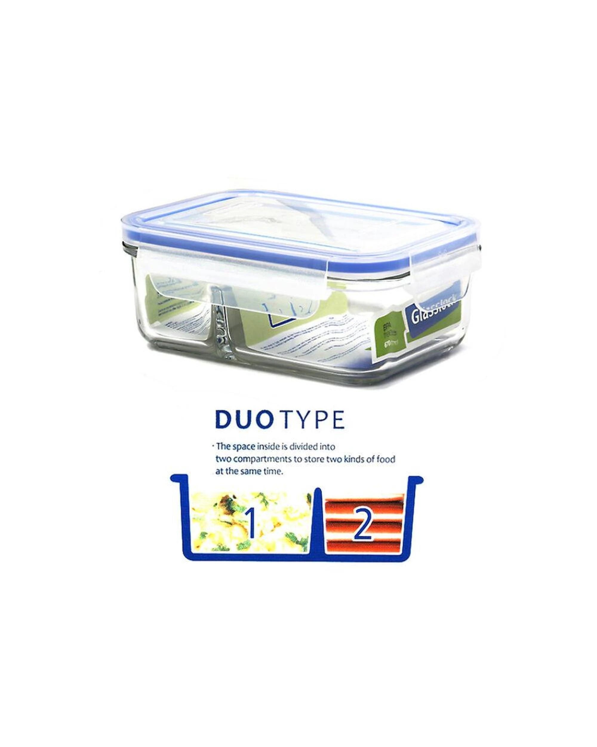 2 Glasslock Duo Tempered Glass Rectangular 670ml Container w Lid  Set of 2, 2 of 3