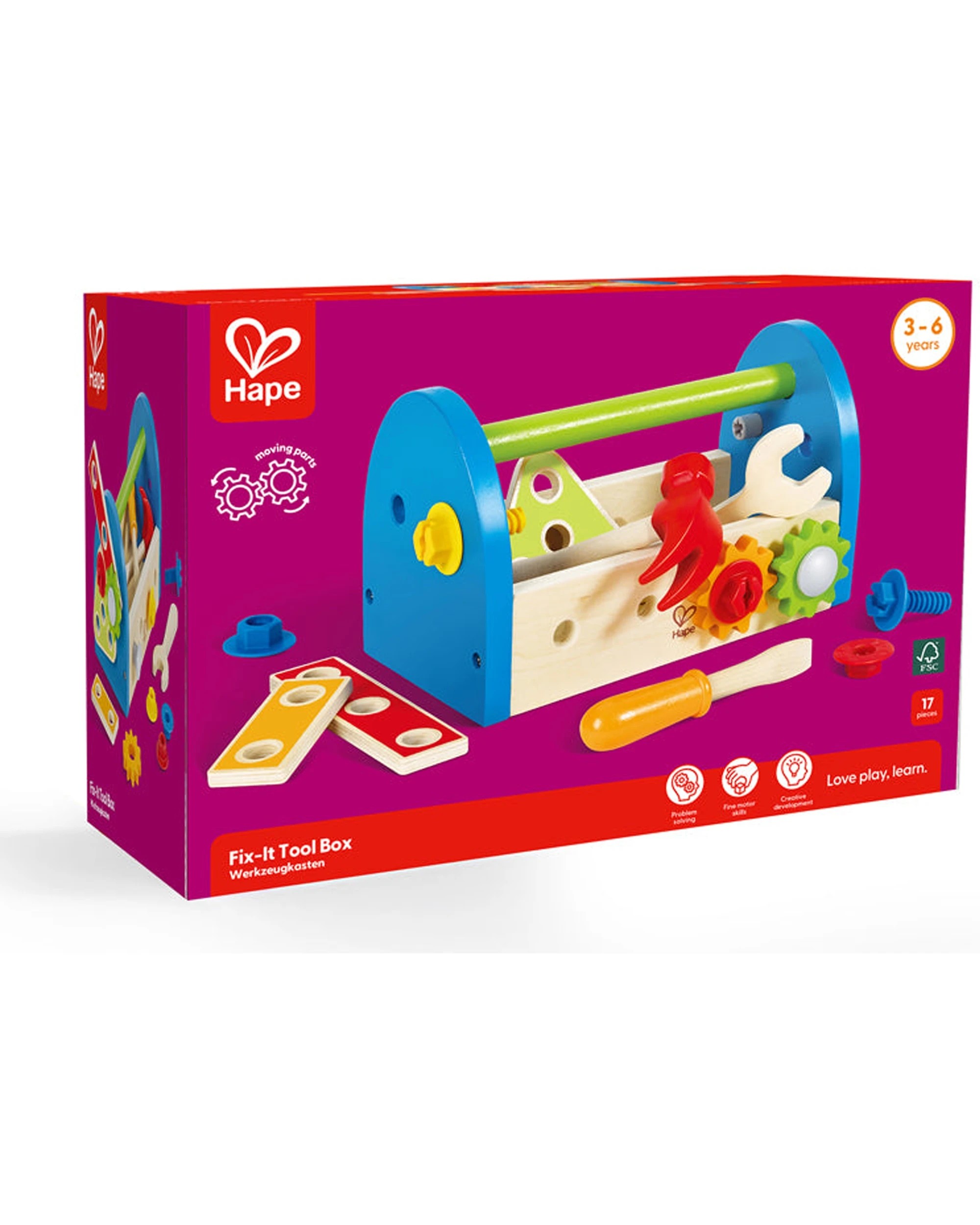 2 Hape Fix-It Tool Box Wooden Tool Set Nuts Bolts Tools Kids Play Set - Multi, 2 of 3