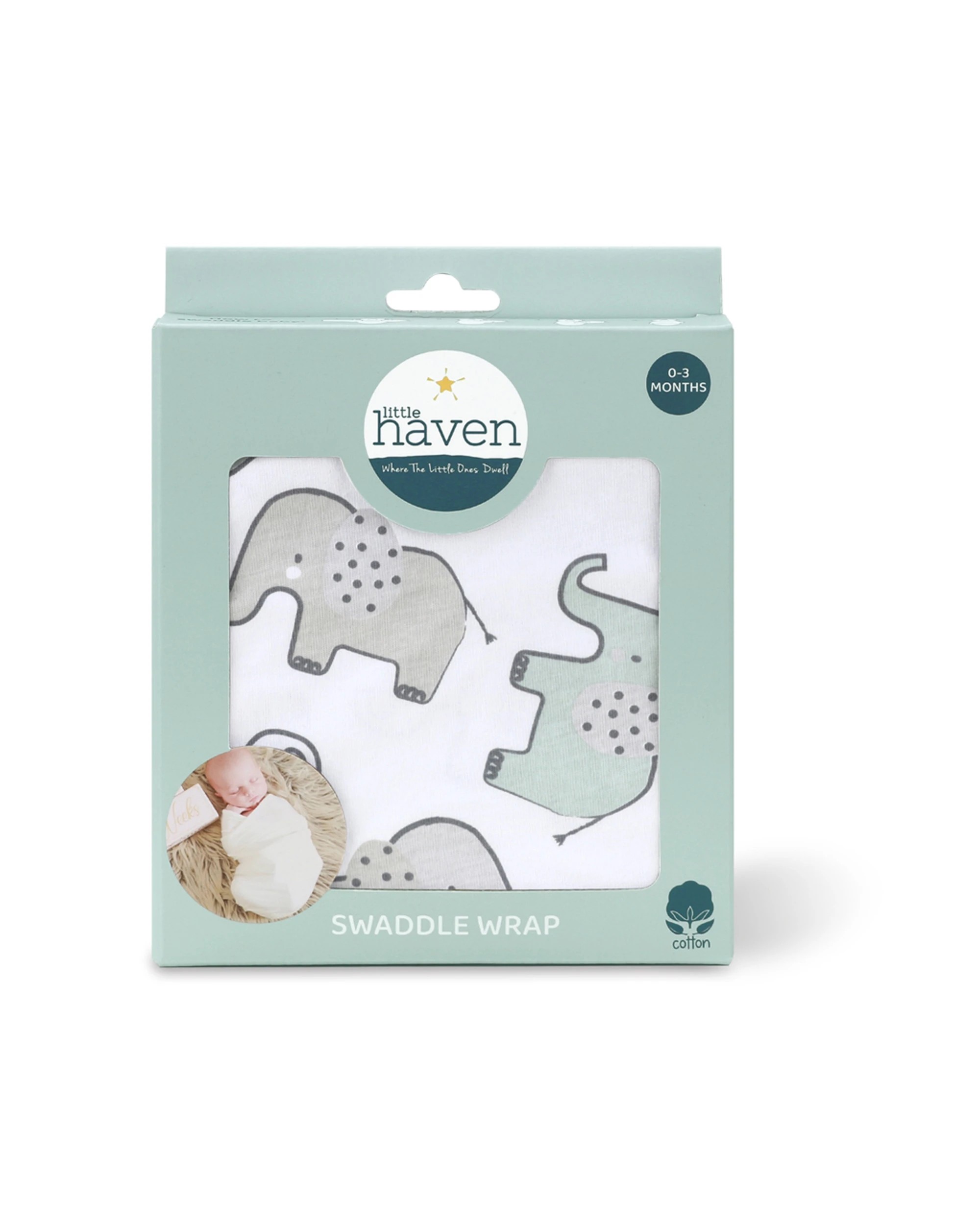 2 Little Haven Swaddle Elephant Baby Wrap Blanket Cotton 0-3 Months Stretchy - Multi, 2 of 2