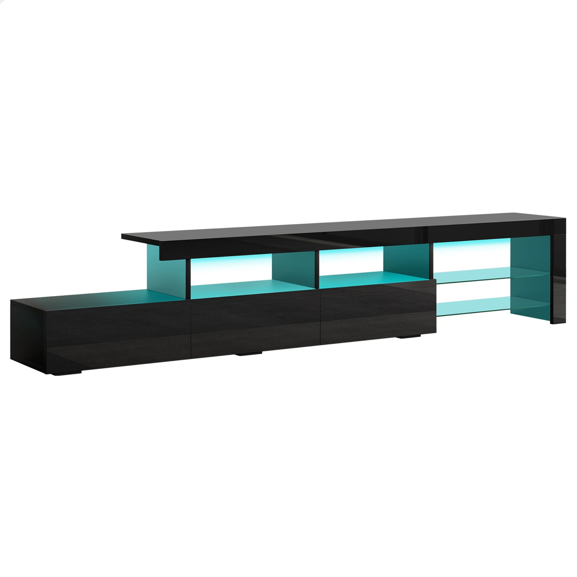 1 Alfordson Entertainment Unit 220cm TV Stand LED Light Storage Gloss - Black, 1 of 10